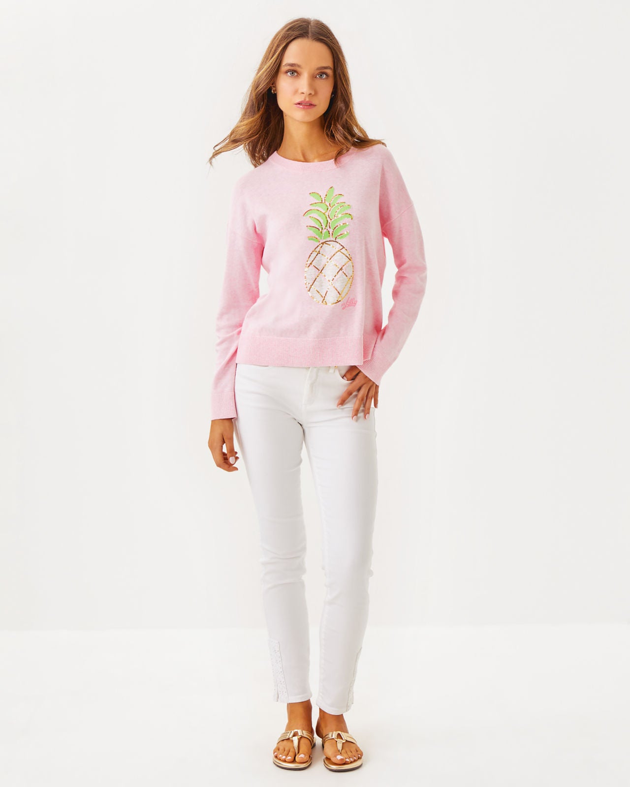 Tensley Sweater in Heathered Pink Muse Party Pineapple Jacquard