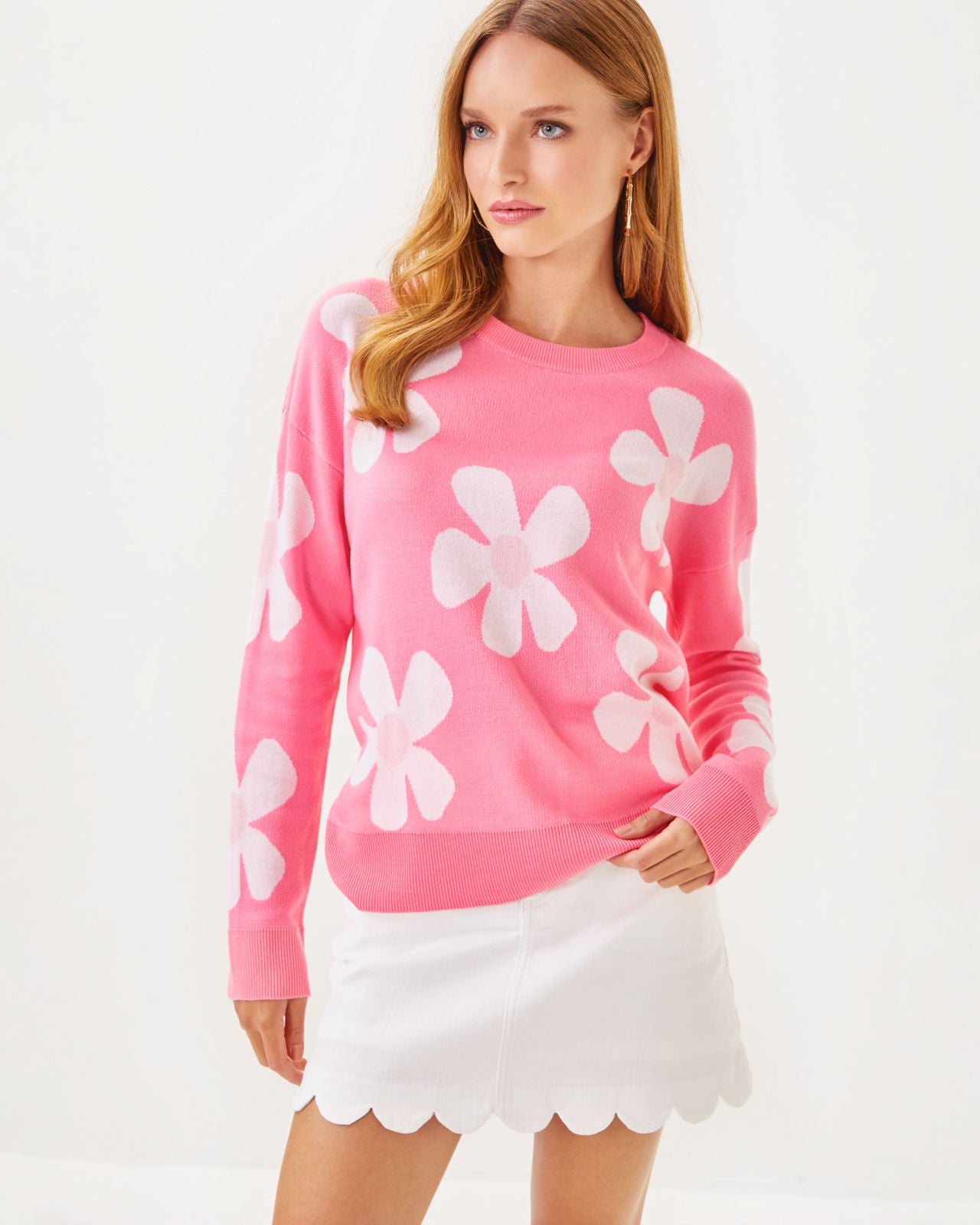 Tensley Sweater in Rousseau Pink In Bloom Flower Jacquard