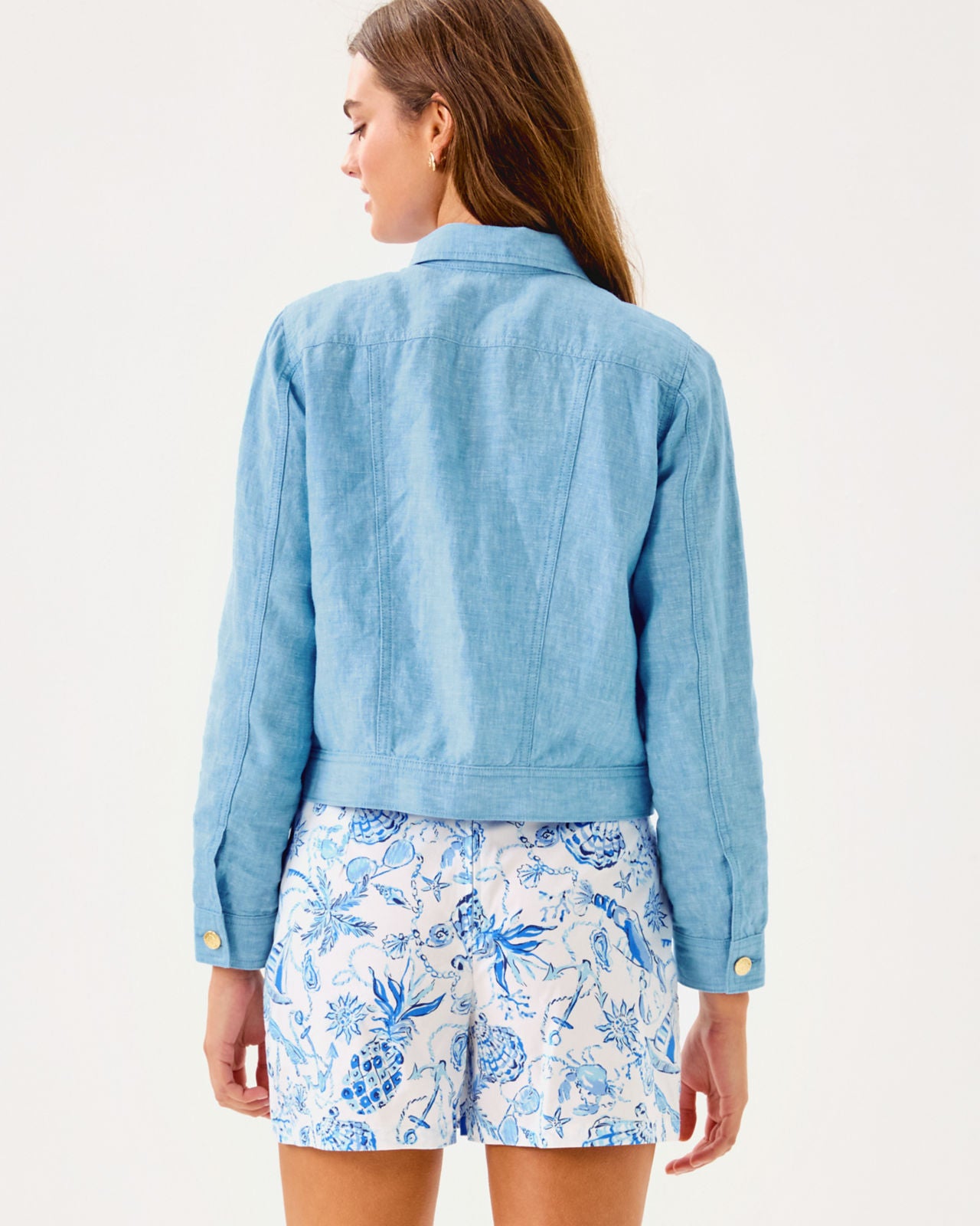Seaspray Linen Jacket In Blue Peri X Resort White
