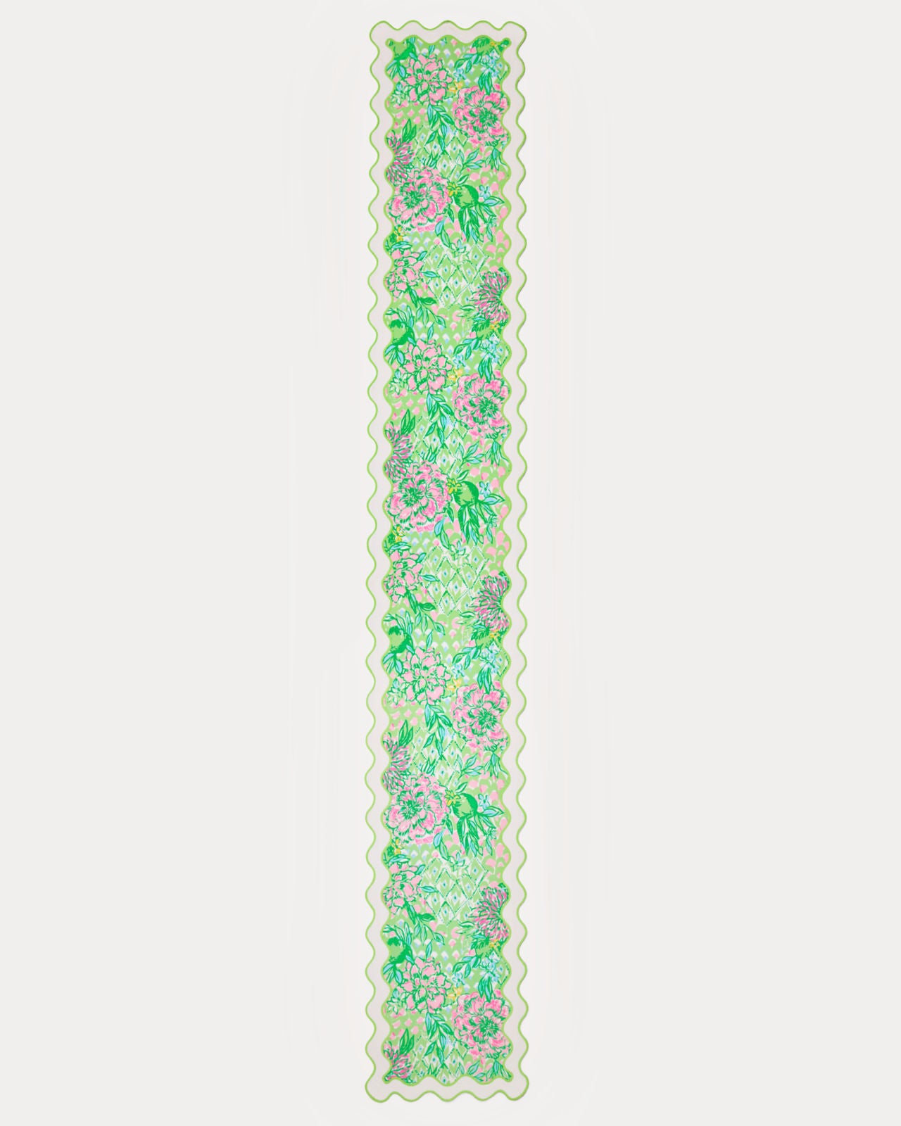 Printed Scalloped Table Runner in Fauna Green Lime Feeling Good