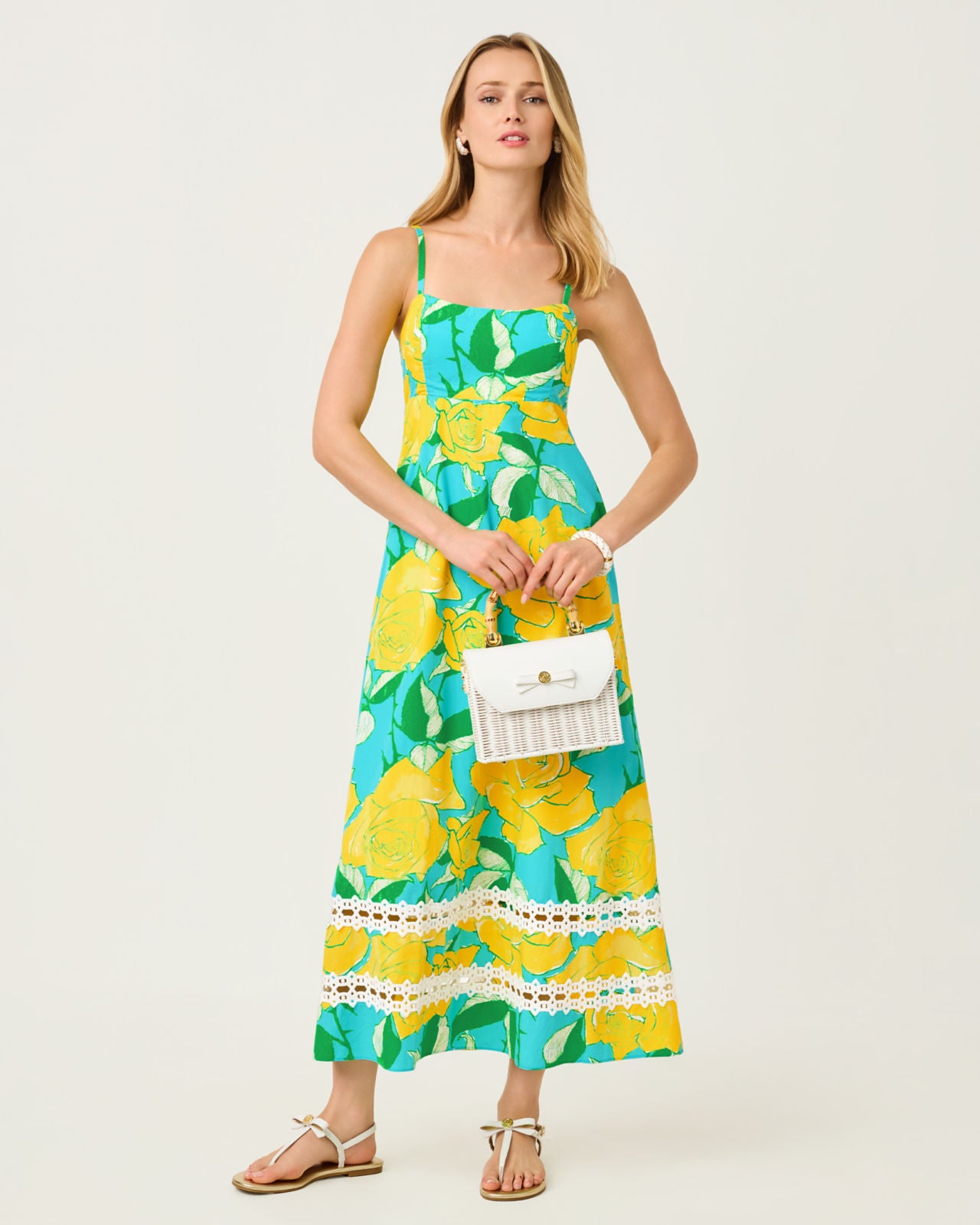 Haliey Midi Dress In Blue Curacao Rose Bud