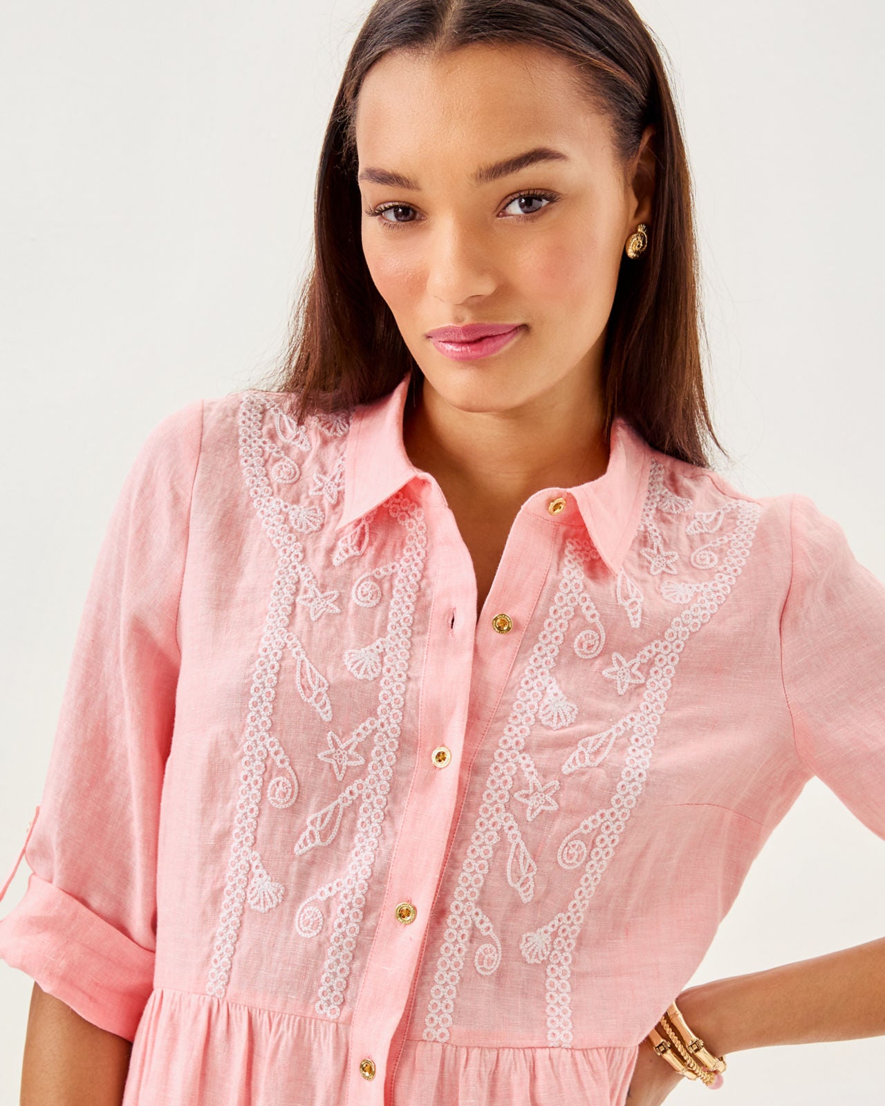 Shaela Dress In Sorbet Pink X Resort White