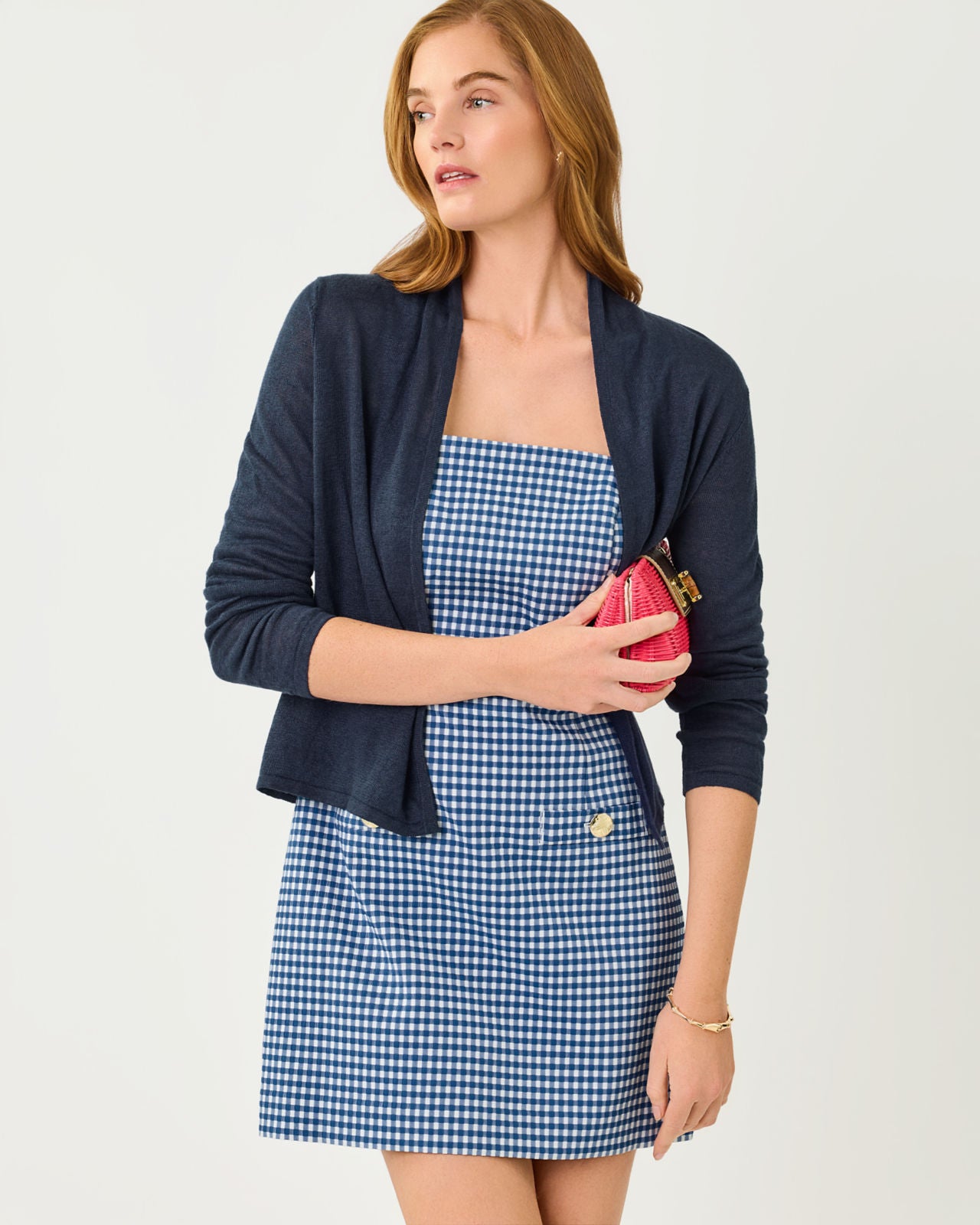 Veda Skirted Romper In Gingham Stretch Jacquard