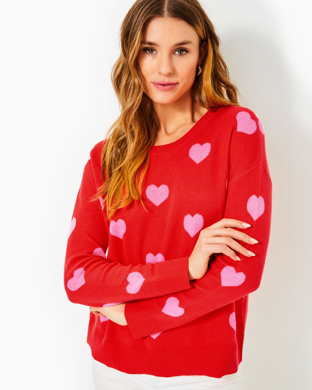 Tensley Sweater In Rococo Red Hearts Jacquard