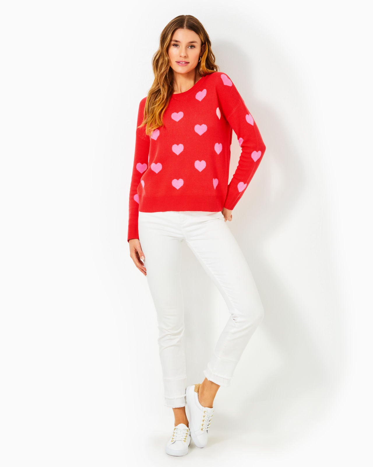 Tensley Sweater In Rococo Red Hearts Jacquard