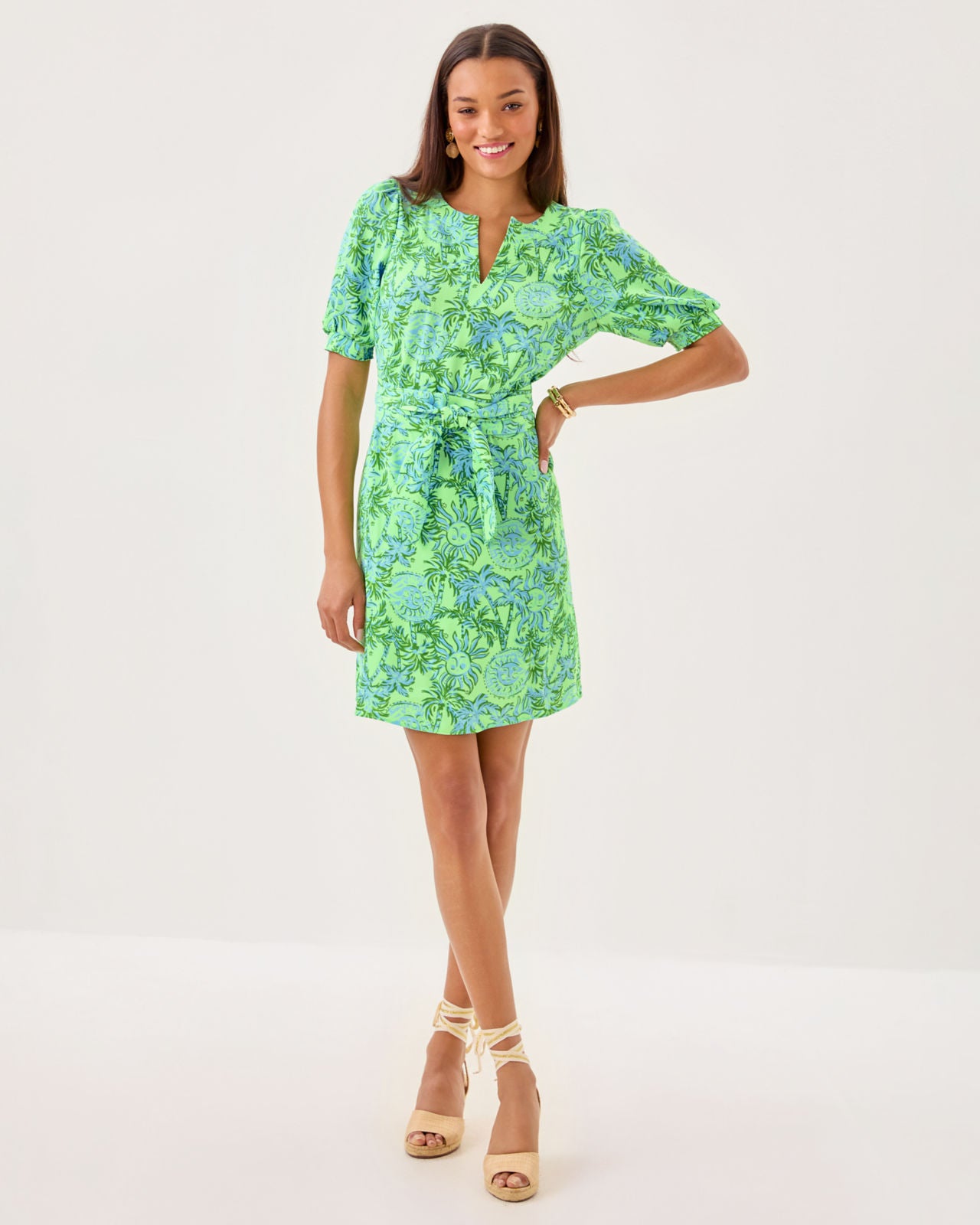 Olivine Short Sleeve Dress In Cool Mint Catchin Rays