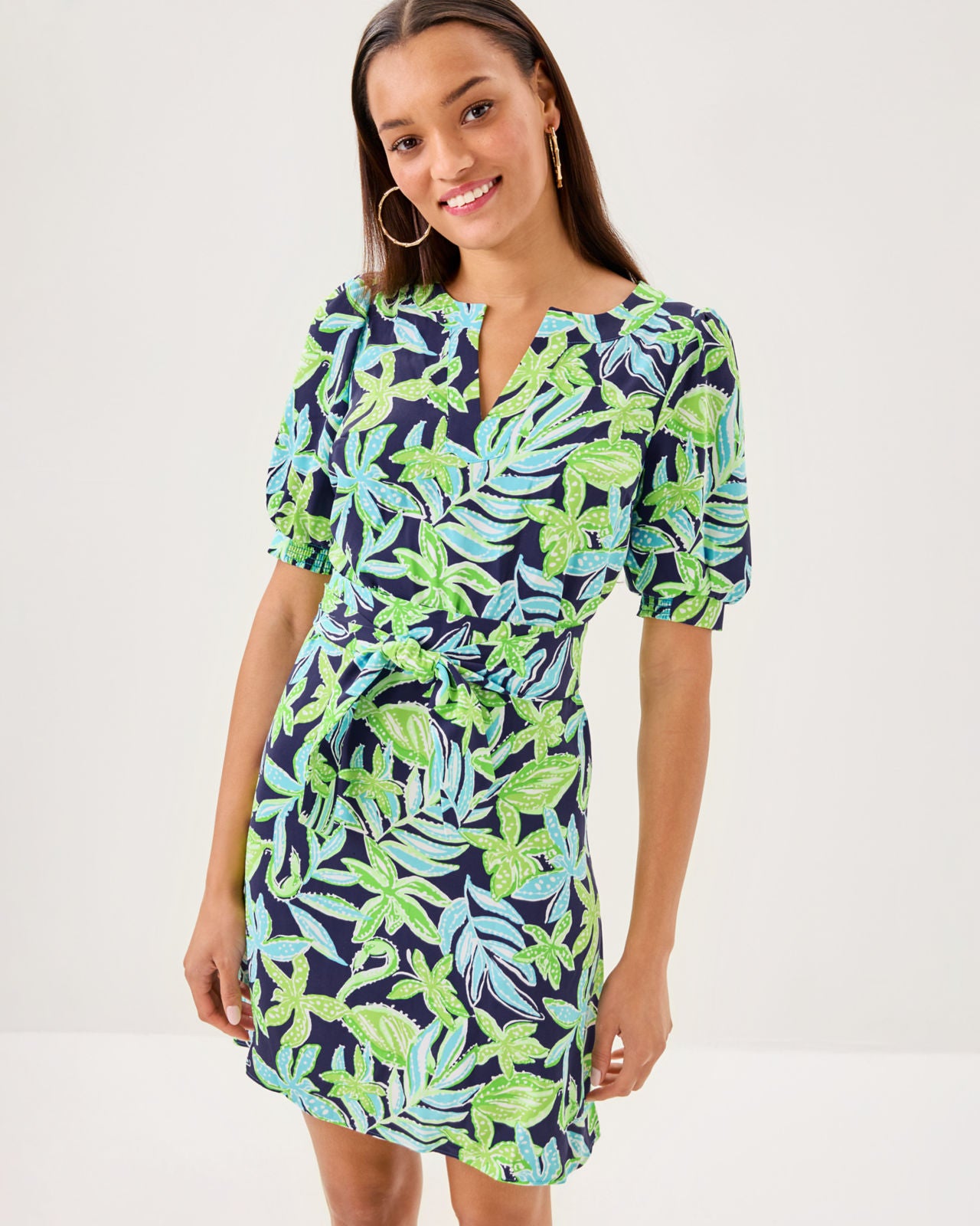 Olivine Short Sleeve Dress In Sapphire Pool Tropical Tango