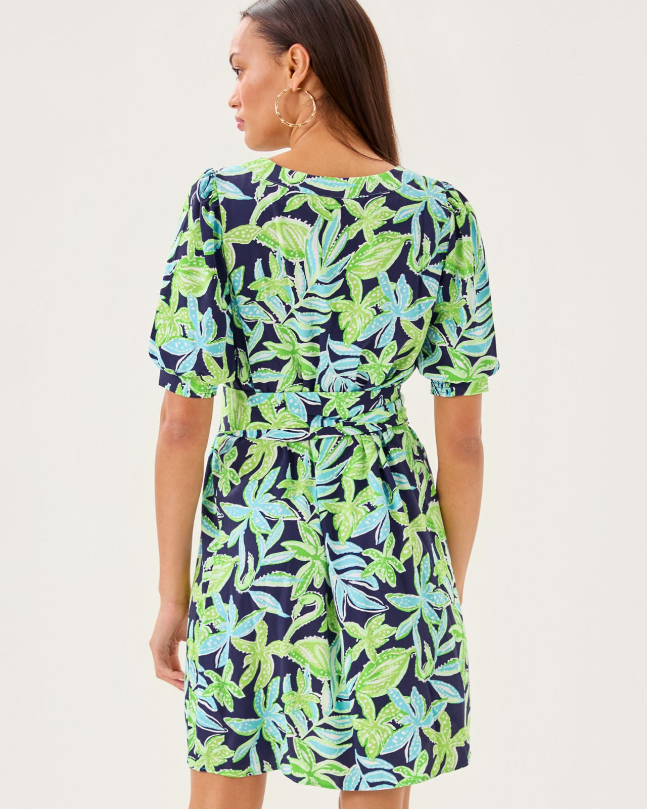 Olivine Short Sleeve Dress In Sapphire Pool Tropical Tango