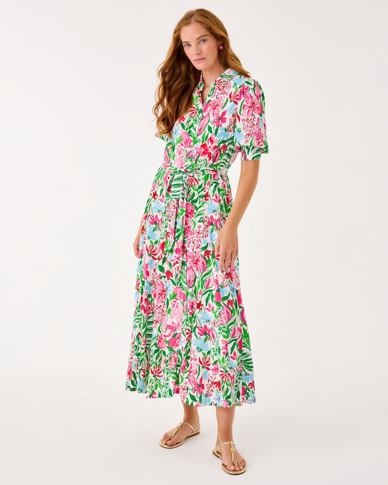 Larkyn Midi Shirtdress In Multi Glowing Gardens