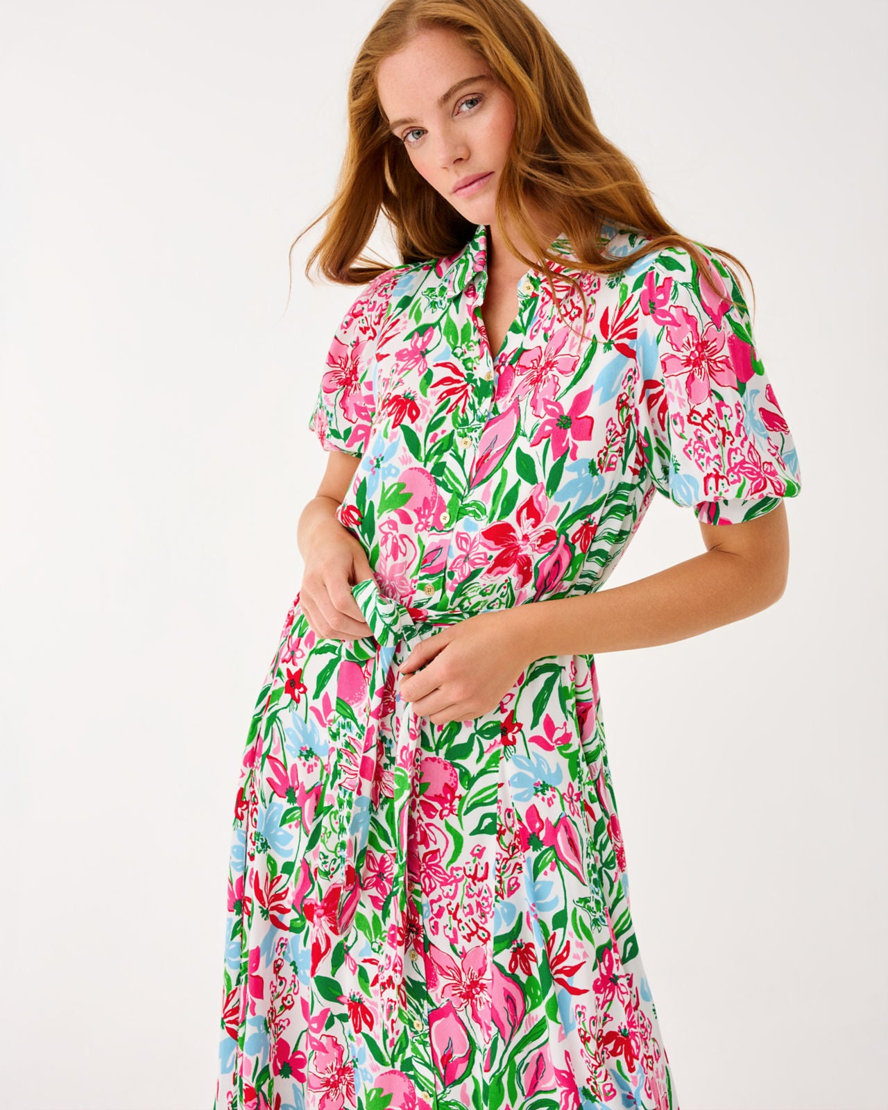 Larkyn Midi Shirtdress In Multi Glowing Gardens