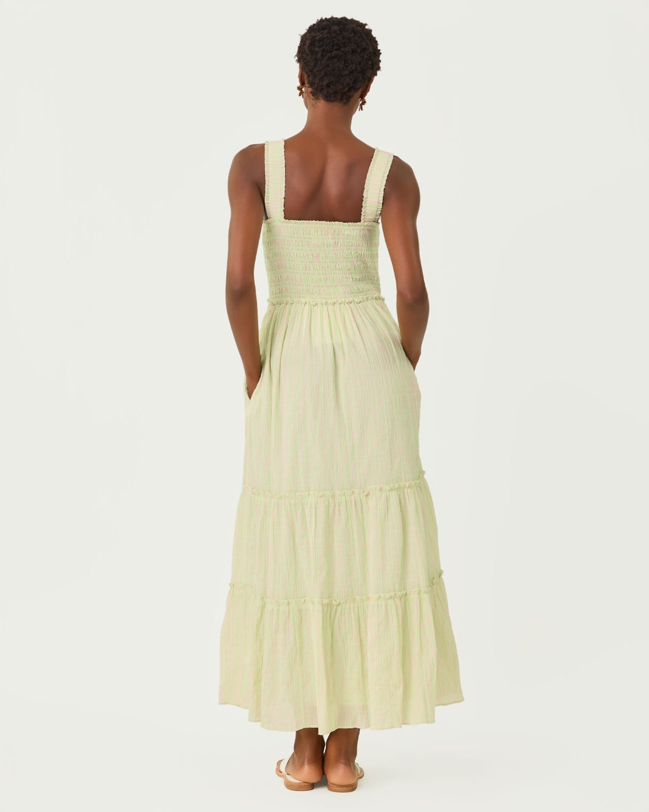 Hadly Smocked Maxi Dress In Pistachio Macaron X Conch Shell Pink