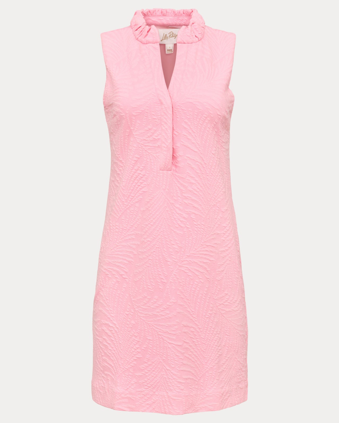 Elsey Shift Dress In Conch Shell Pink Leafy Knit Pucker Jacquard