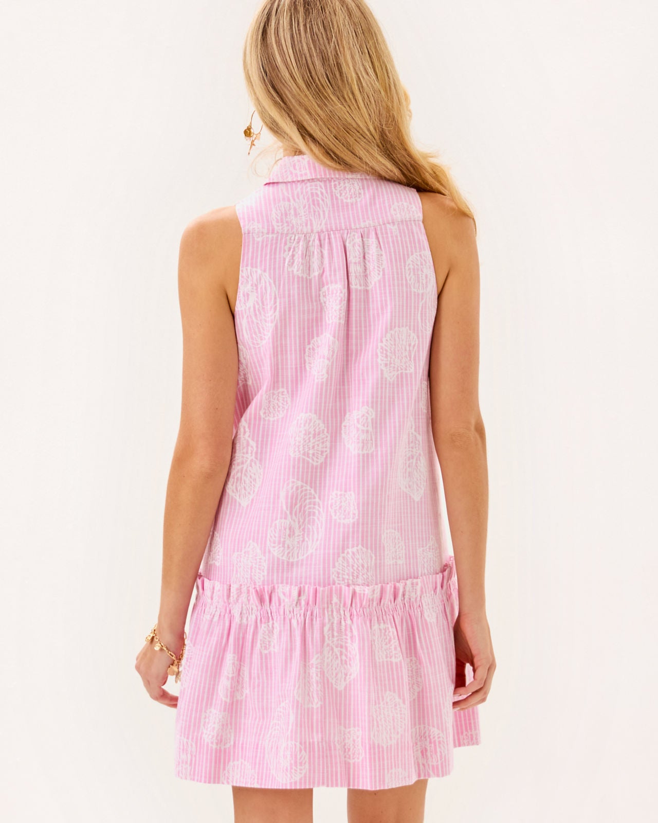 Caylinn Sleeveless Popover Shirtdress In Conch Shell Pink Pigment Printed Secret Stripe