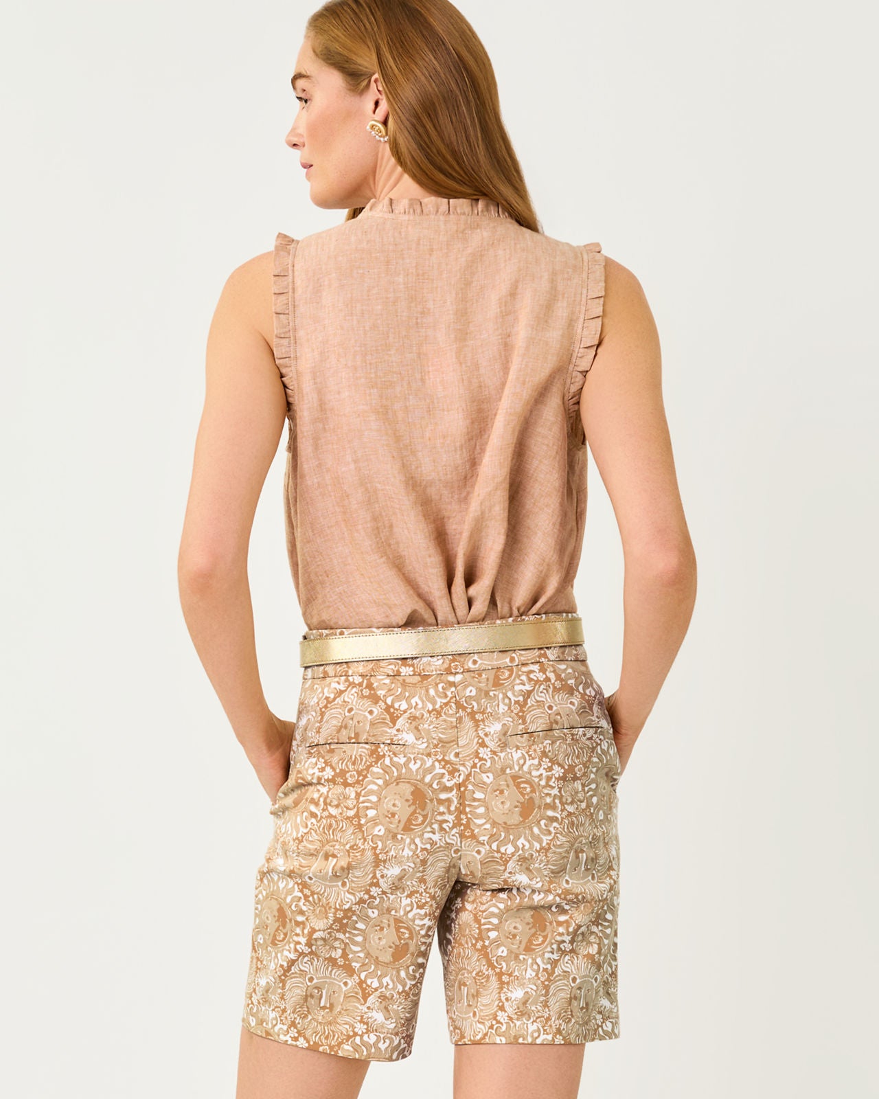 Kavalla Sleeveless Ruffle Top In Iced Latte X Resort White