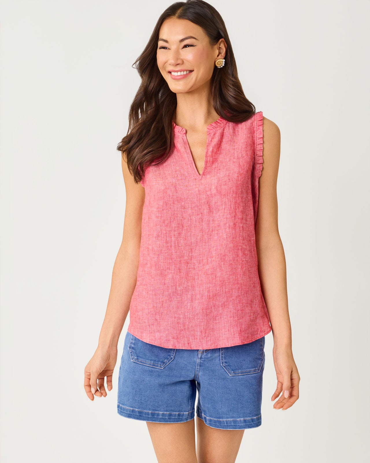 Kavalla Sleeveless Ruffle Top In Paradise Punch X Resort White