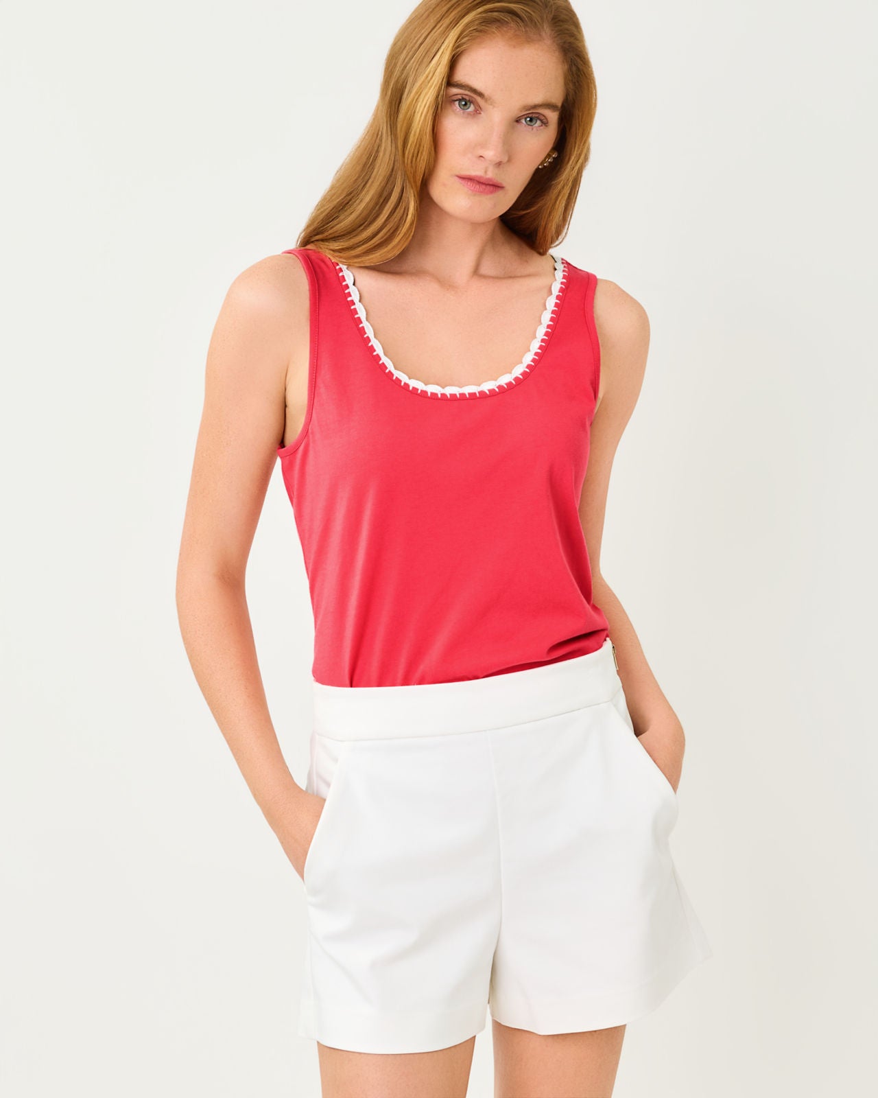 Gabbie Crochet Trimmed Knit Top In Paradise Punch