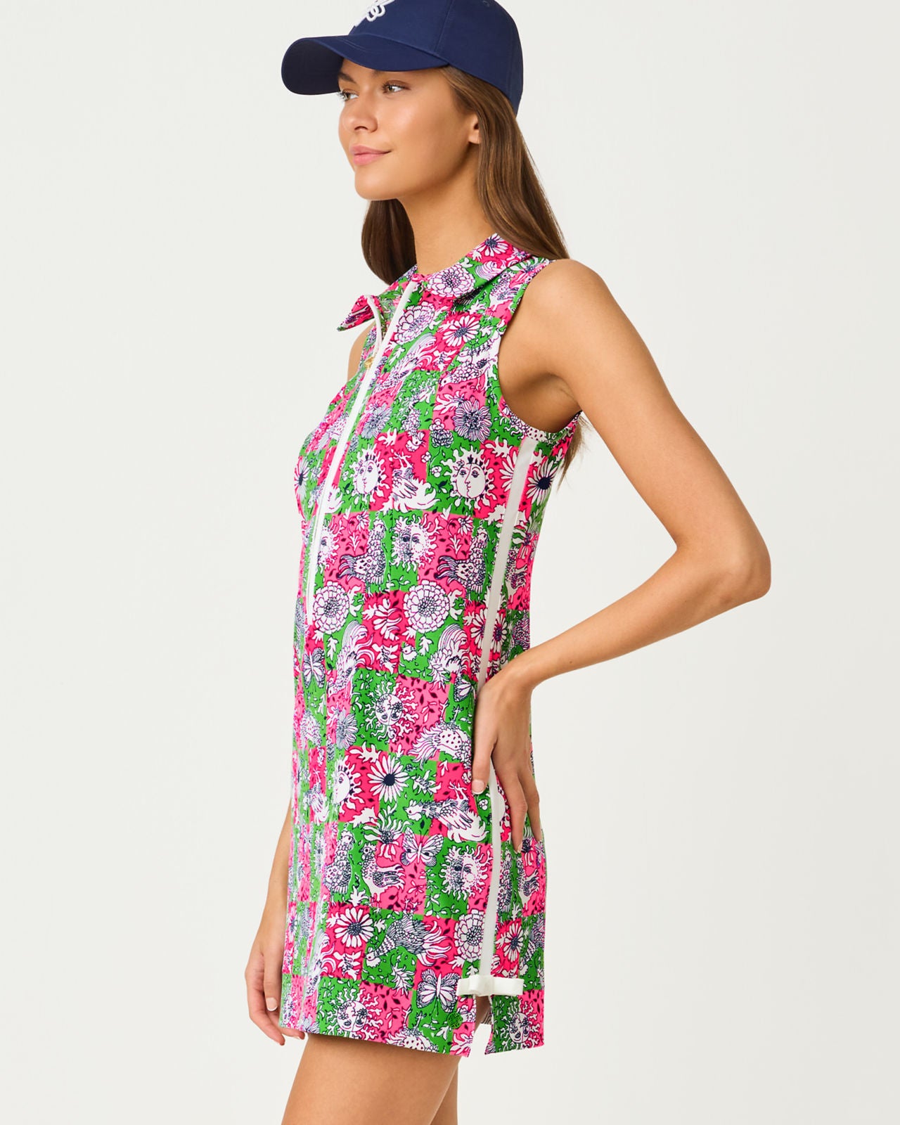 Kathy Bow Dress UPF 50+ In Cherry Blossom Pink Lil Chicken Check Golf