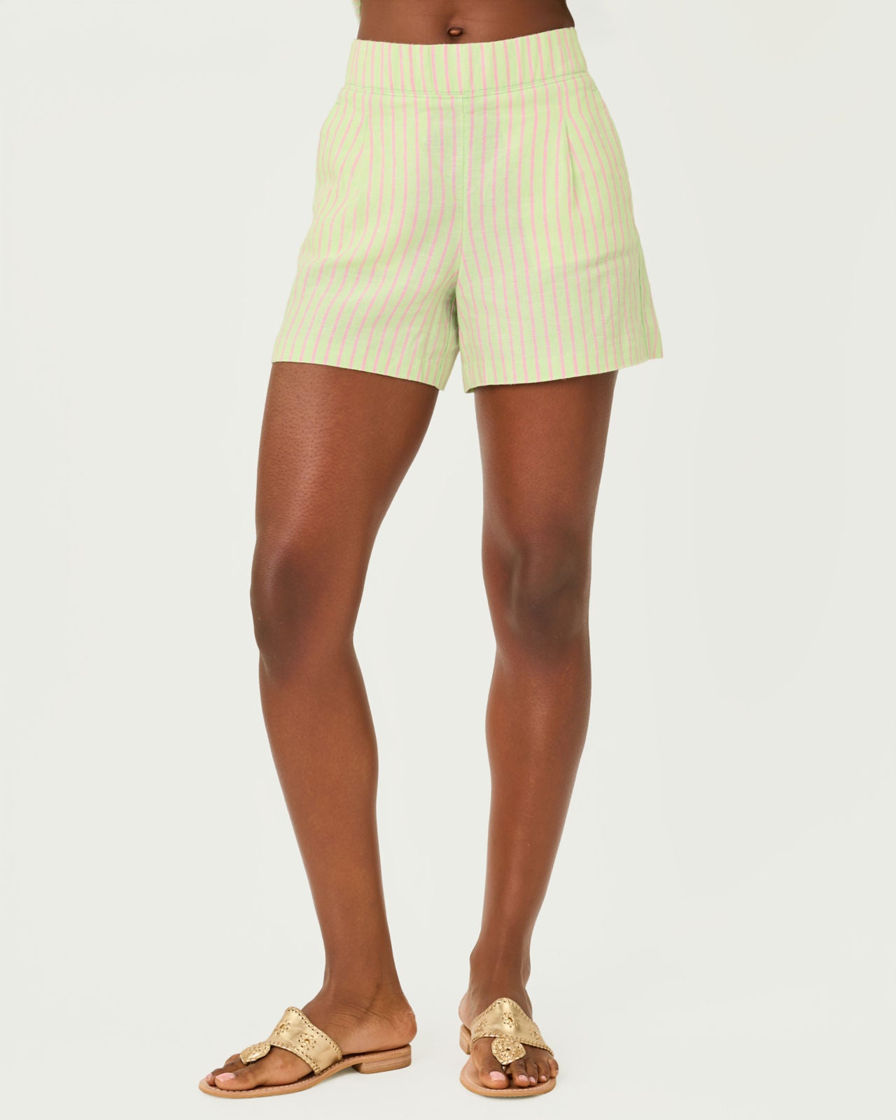 Captina Linen Short In Pistachio Macaron X Conch Shell Pink