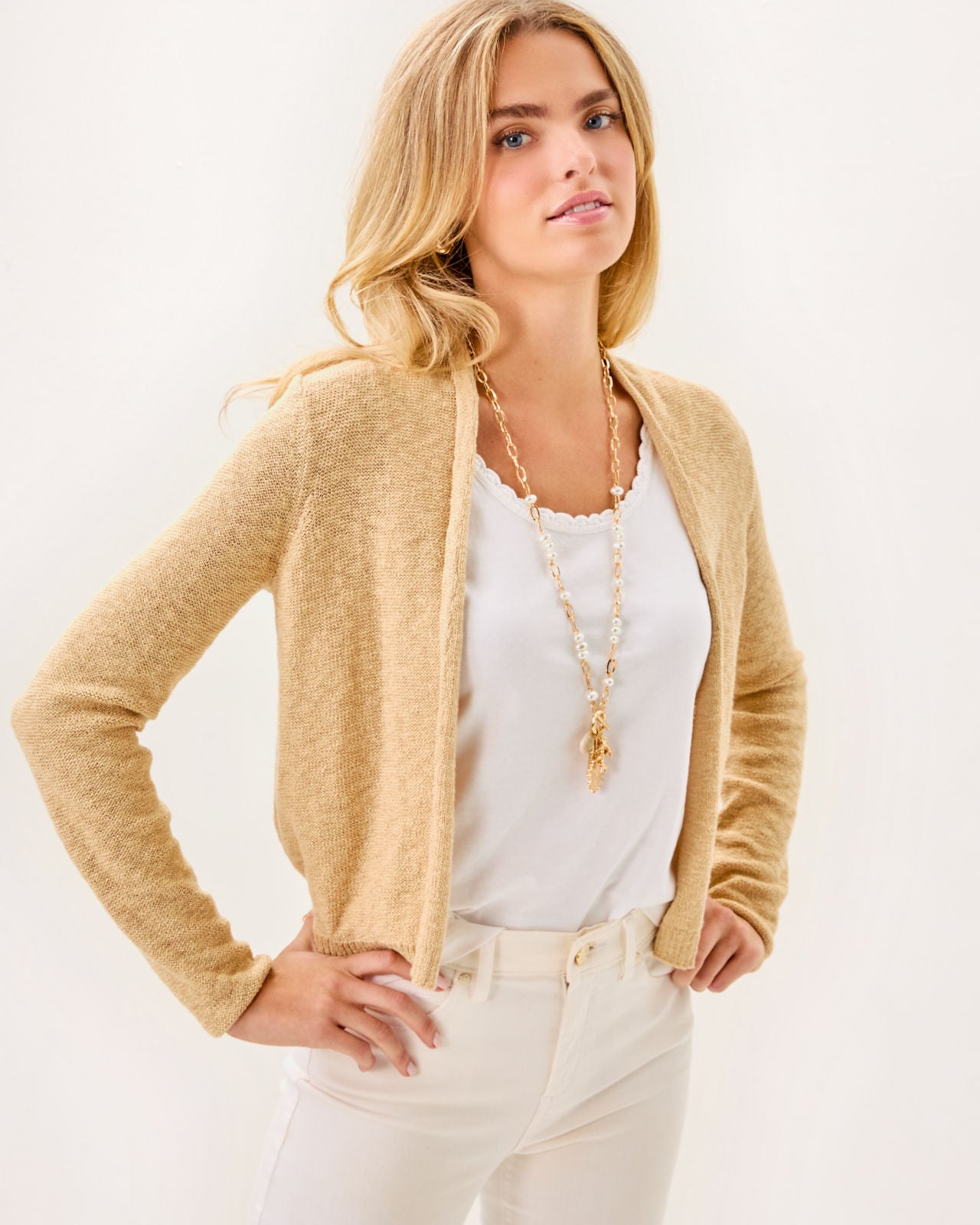 Faretta Cardigan In Wicker Tan Metallic