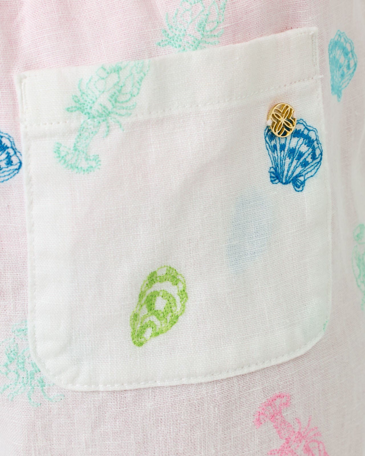 Brawley Linen Crop Pant In Beach Treasure Embroidery