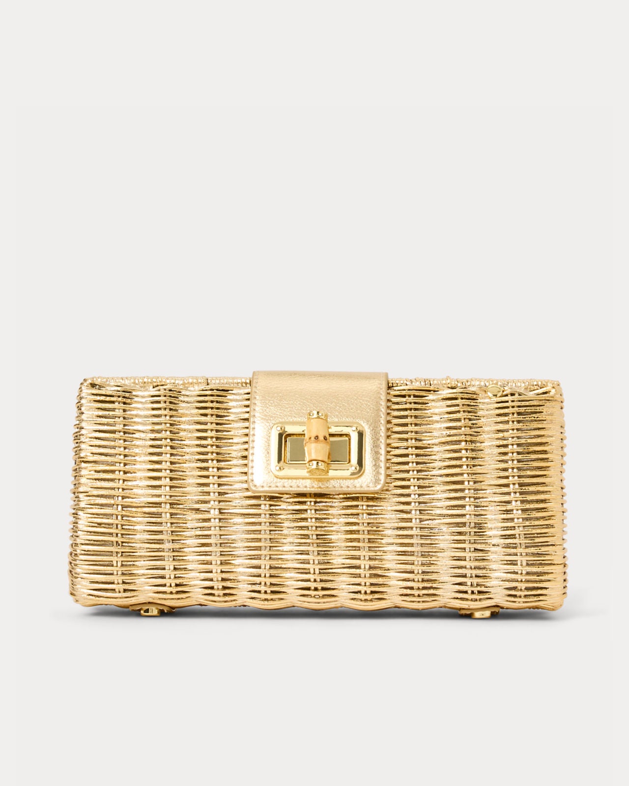 Leena Wicker Clutch In Gold Metallic