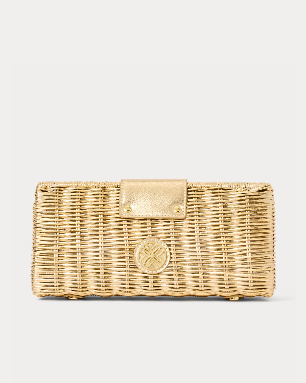 Leena Wicker Clutch In Gold Metallic