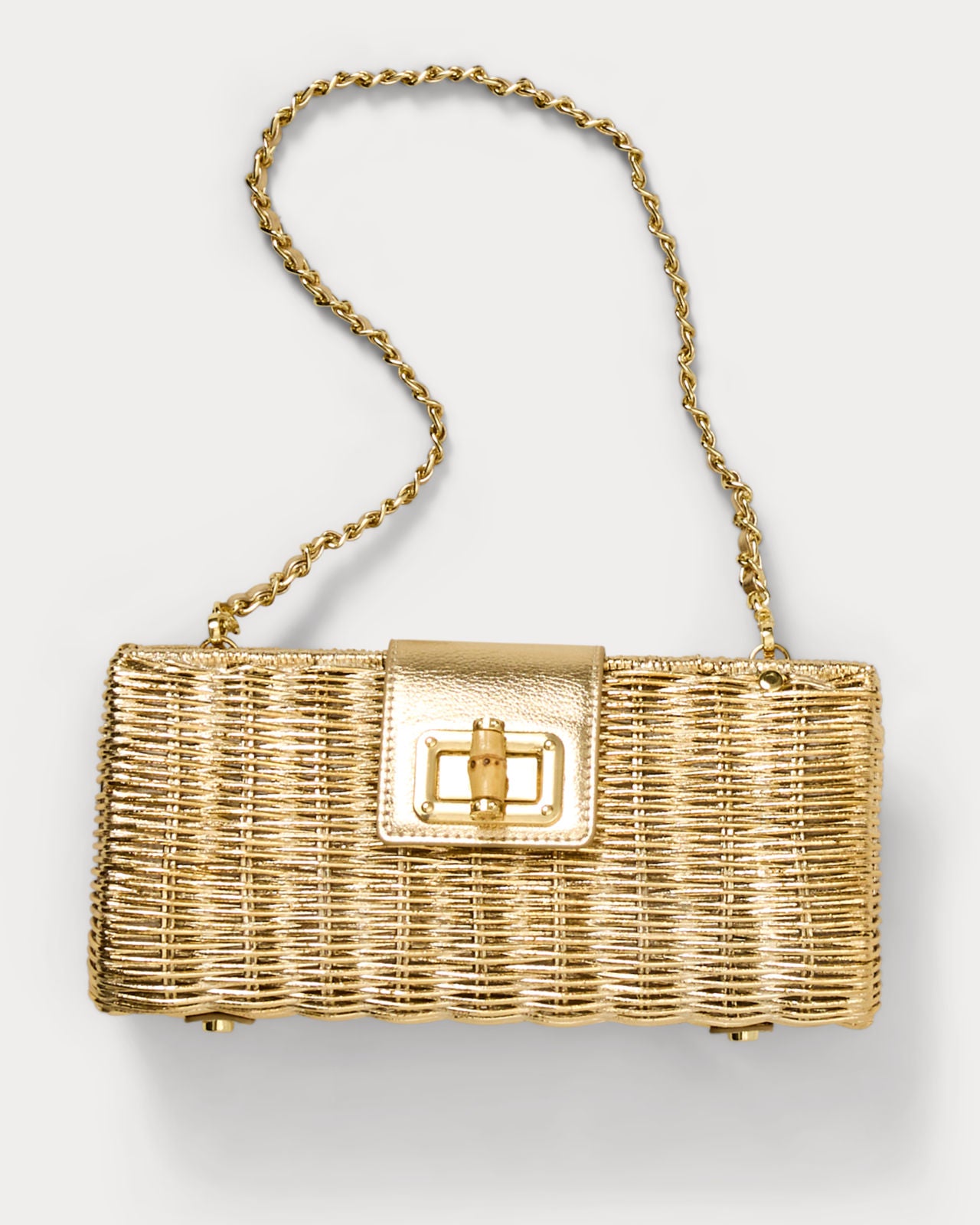 Leena Wicker Clutch In Gold Metallic