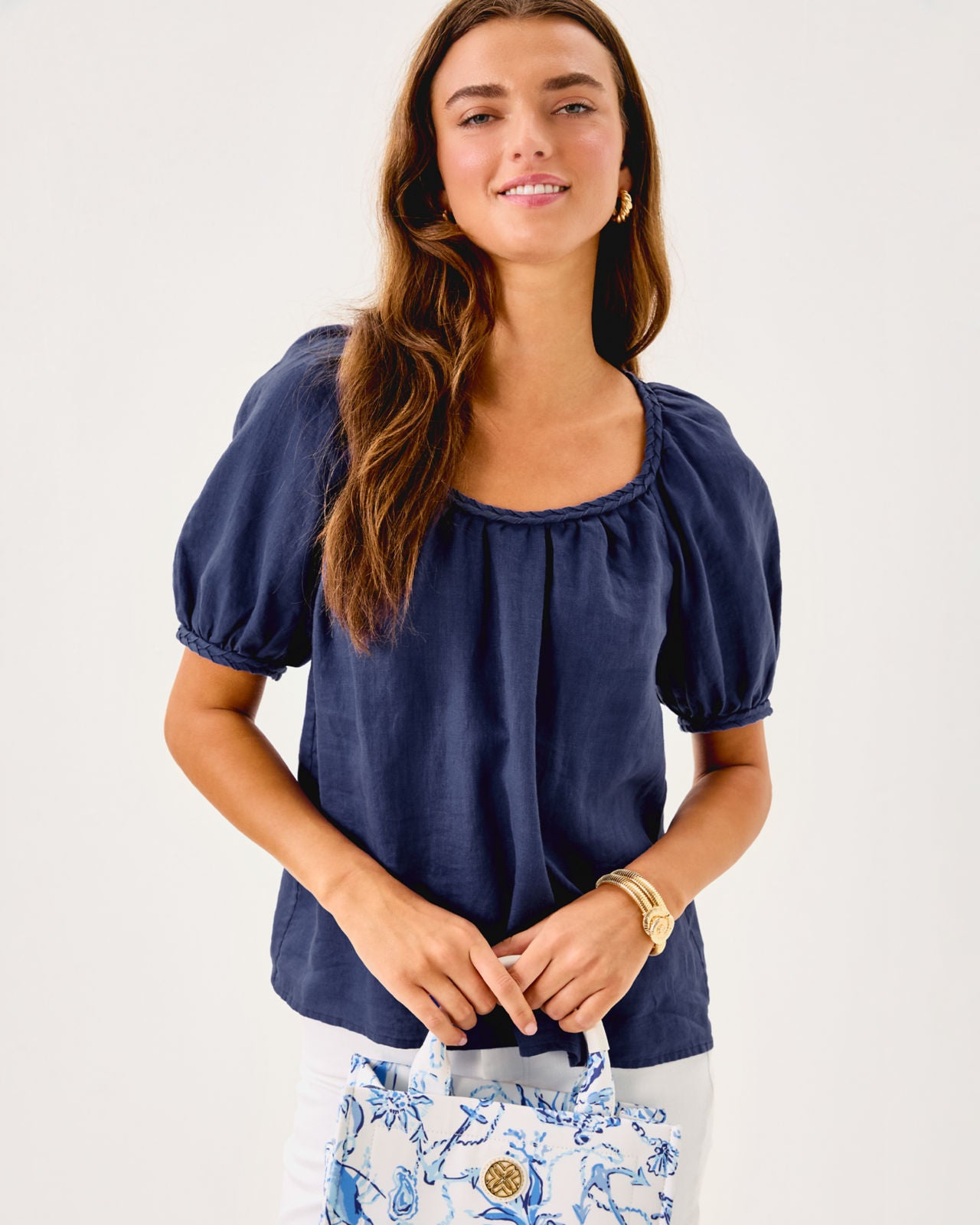 Calais Short Sleeve Top In Sapphire Pool