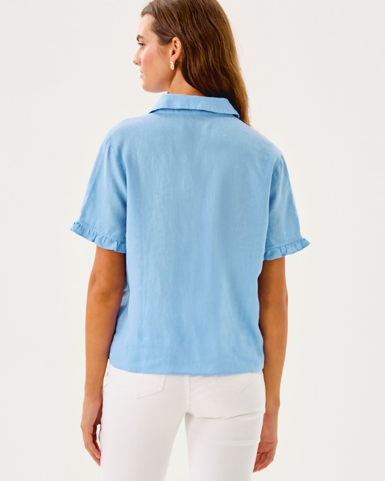 Carden Ruffle Top In Jacaranda Blue