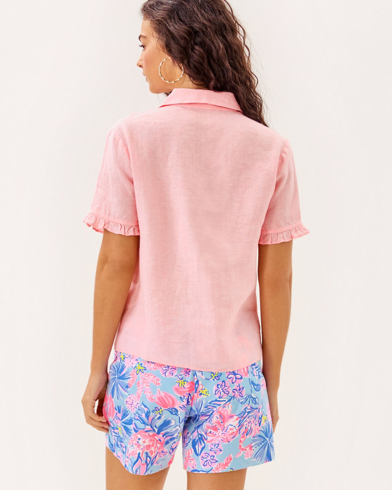 Carden Ruffle Top In Sorbet Pink X Resort White