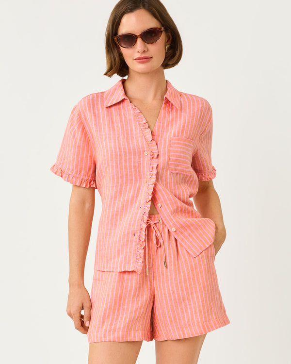 Carden Ruffle Top In Sunset Orange X Conch Shell Pink Stripe