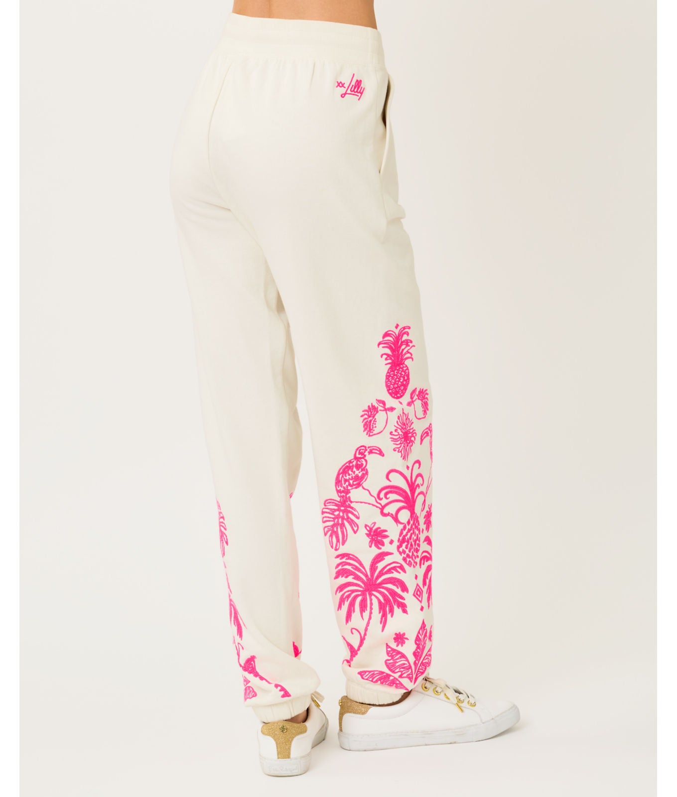 Silvie Jogger In Coconut Safari Social Embroidery Pant