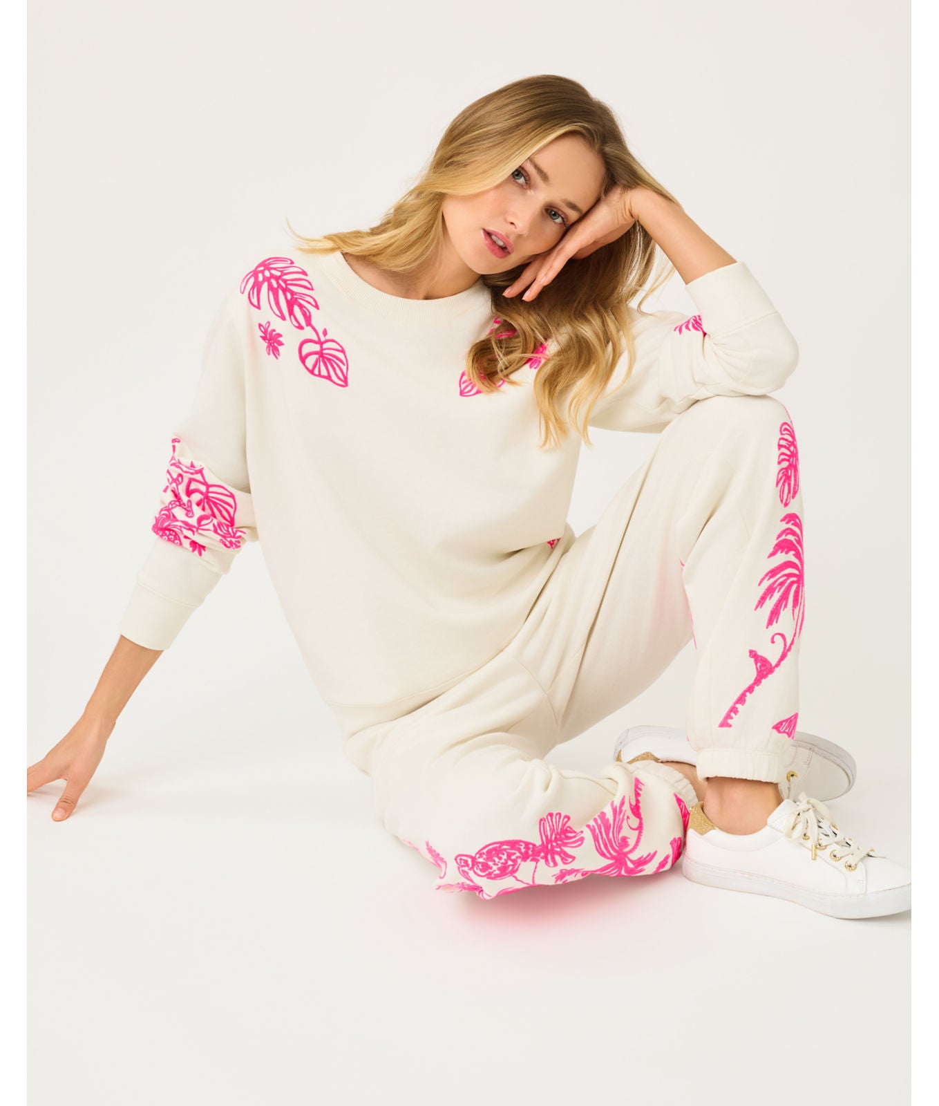 Silvie Jogger In Coconut Safari Social Embroidery Pant