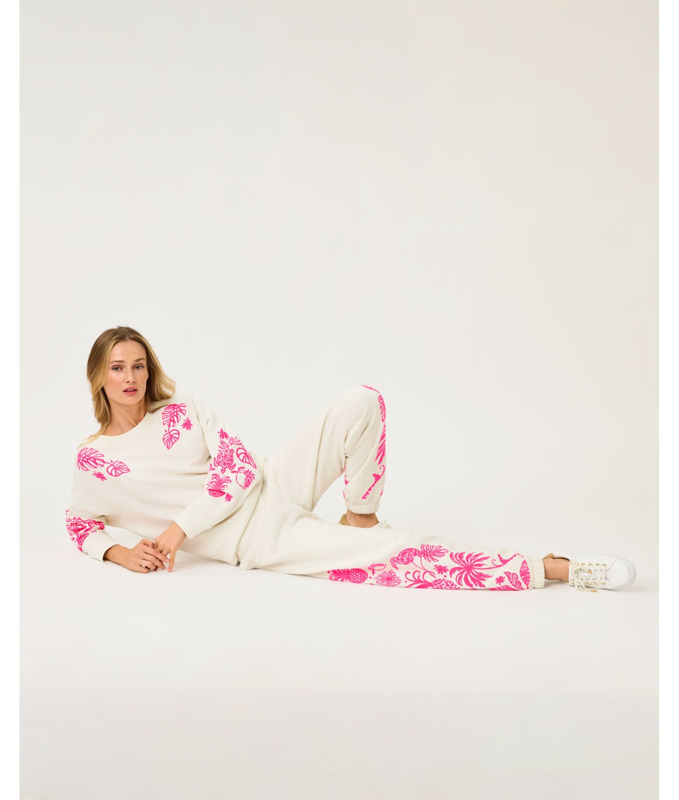 Silvie Jogger In Coconut Safari Social Embroidery Pant