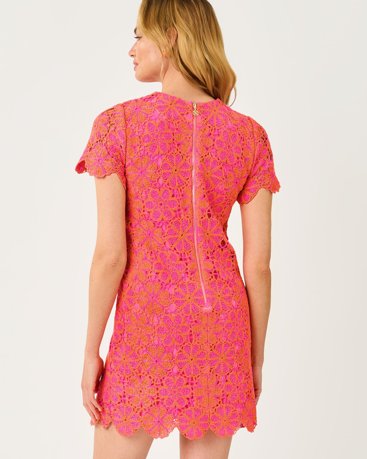 Cortney Crochet Shift in Cherry Blossom Pink X Sunset Orange