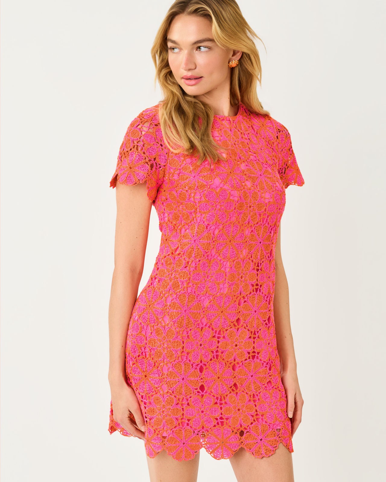 Cortney Crochet Shift in Cherry Blossom Pink X Sunset Orange