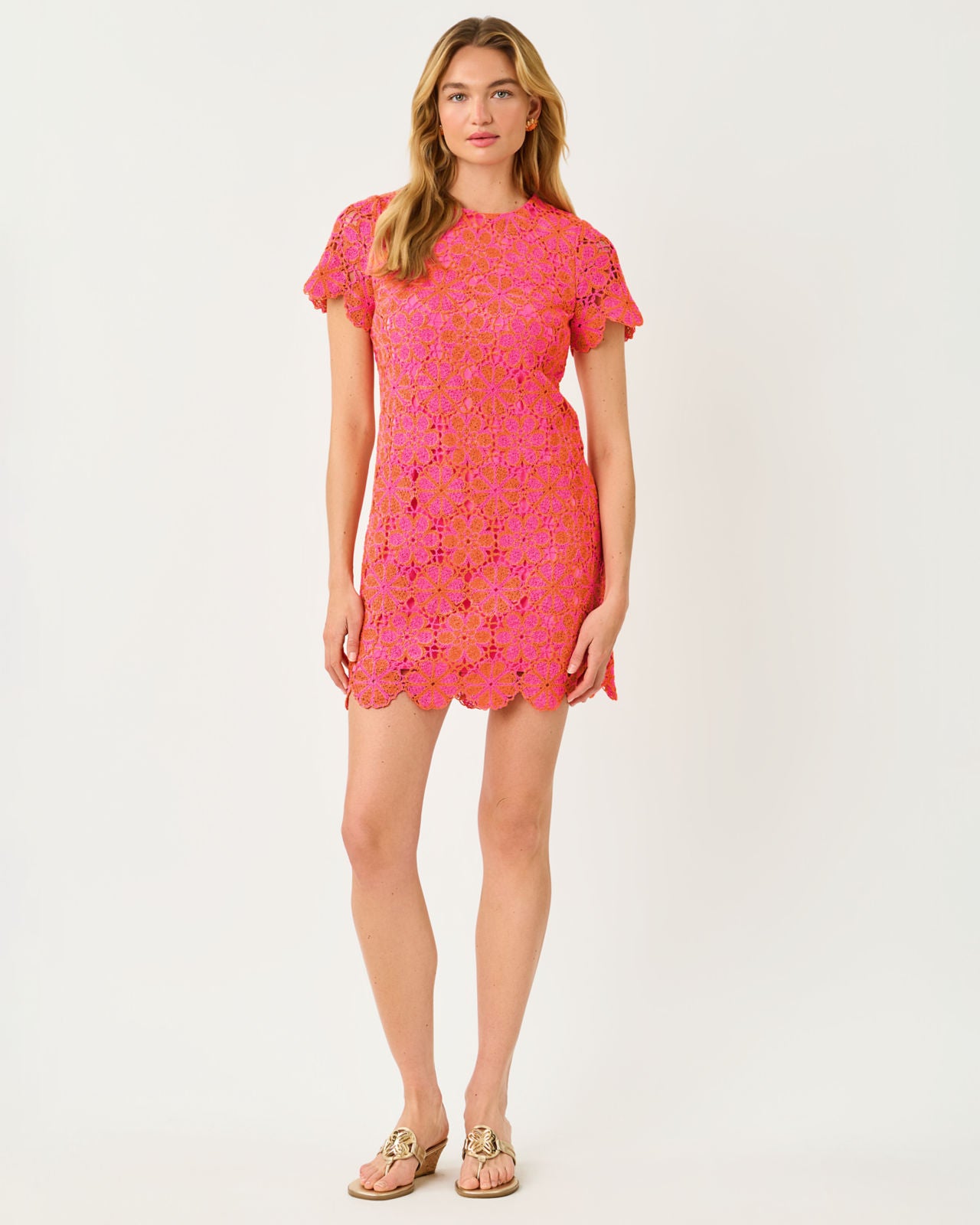 Cortney Crochet Shift in Cherry Blossom Pink X Sunset Orange