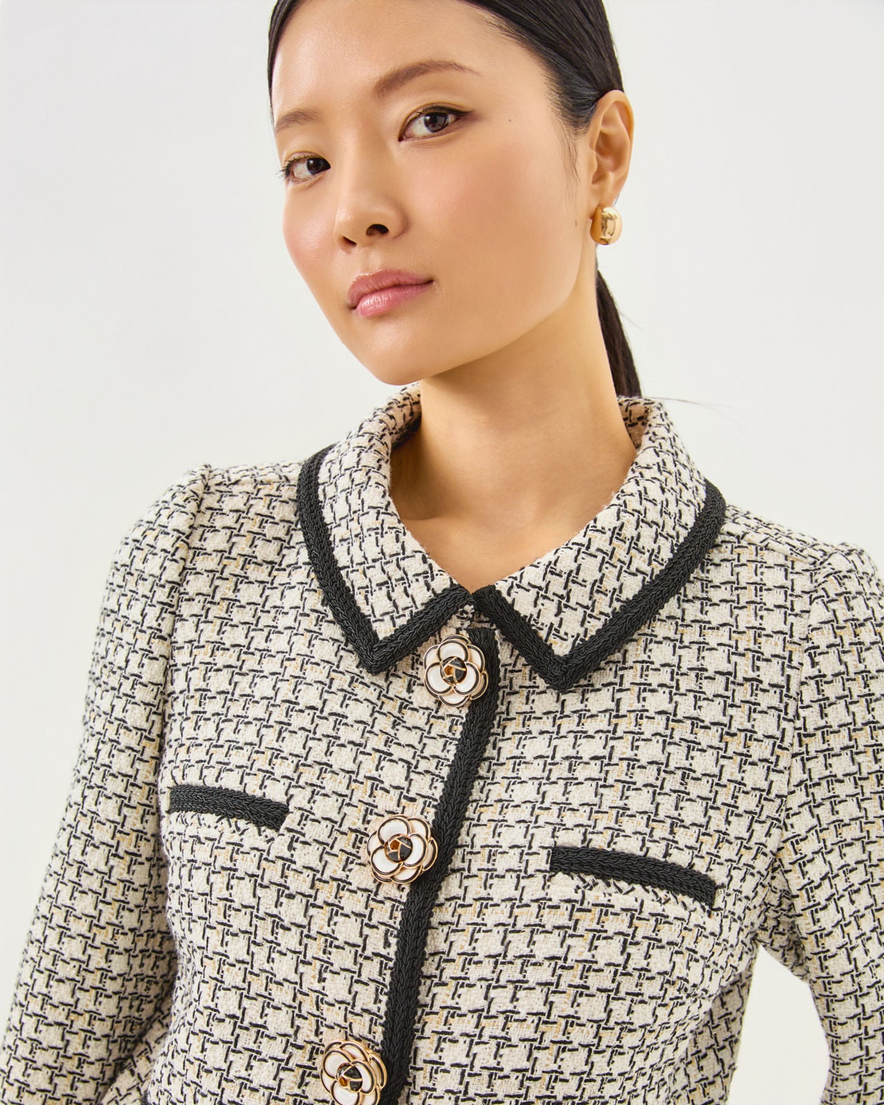 Kalara Boucle Jacket In Coconut Lurex Houndstooth