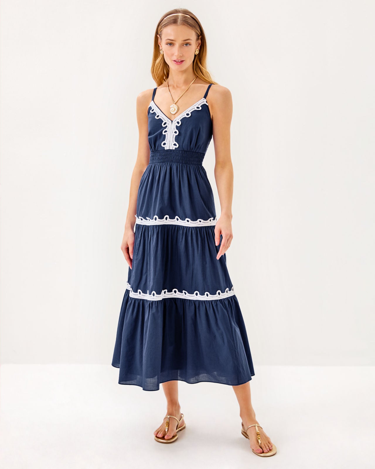 Zanna Cotton Midi Dress In Sapphire Pool