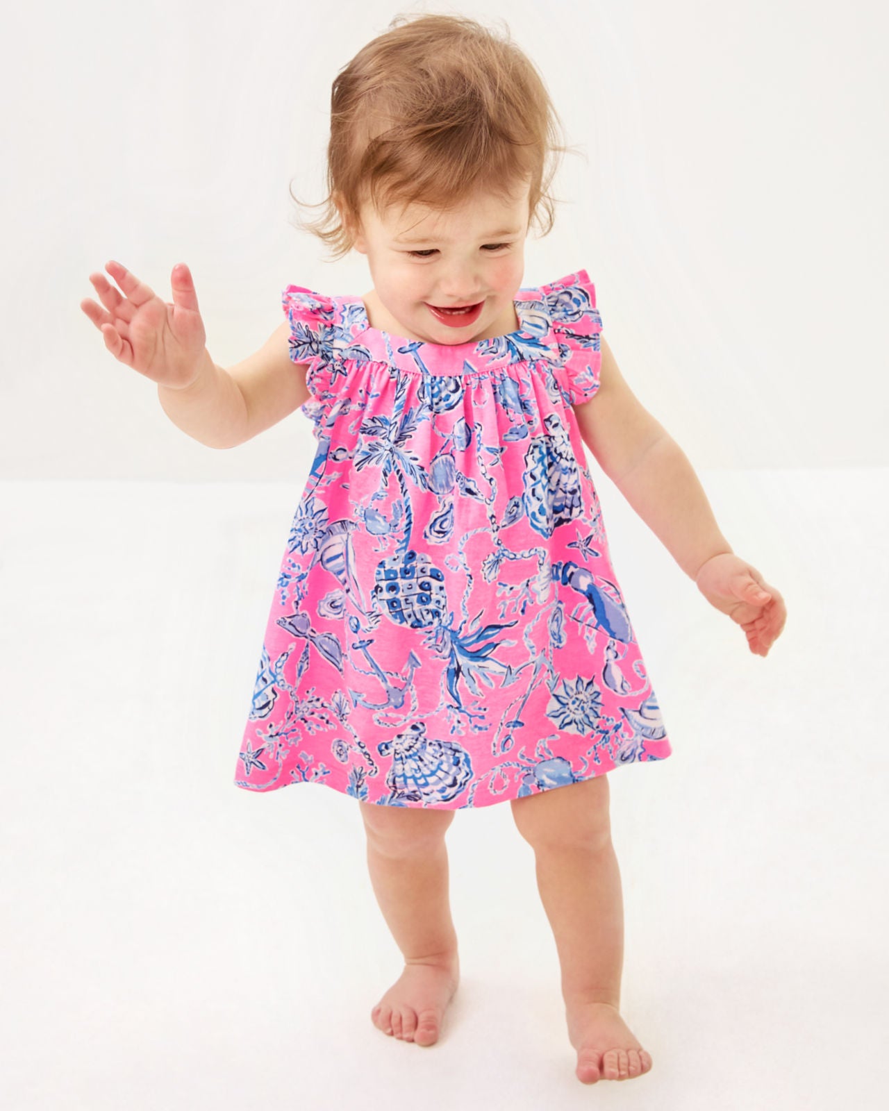 Plumeria Infant Dress In Rousseau Pink Barefoot Beachcombers