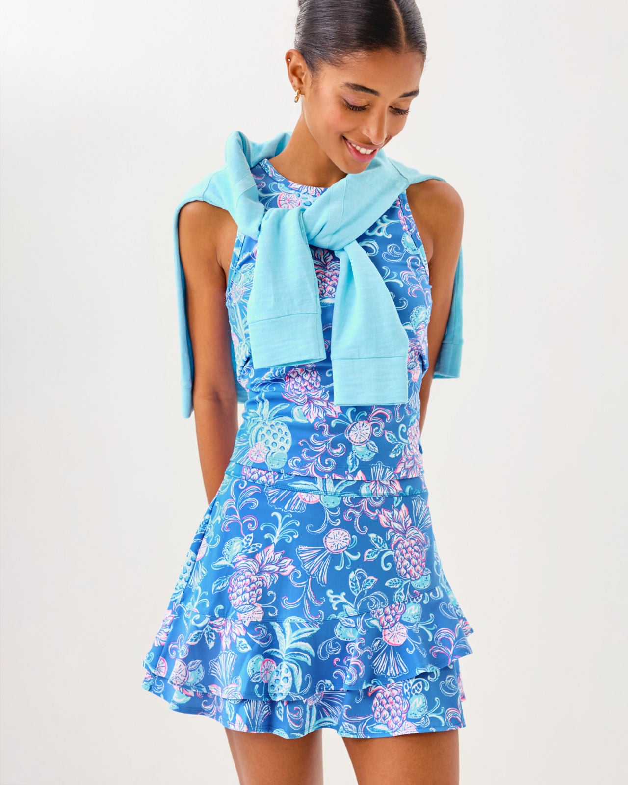 Romana High Rise Skort Up In Sunwashed Blue Citrus Crush