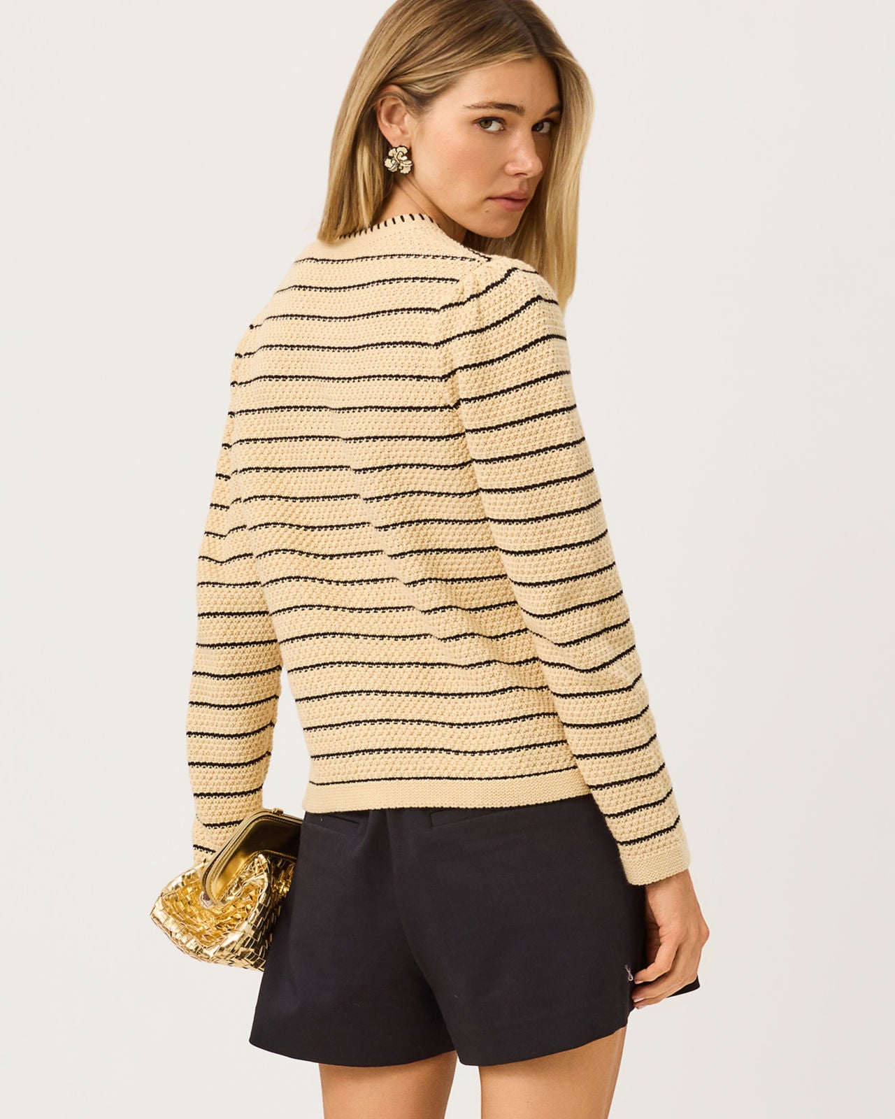 Maysen Cardigan in Heathered Wicker Tan Beachy Stripe