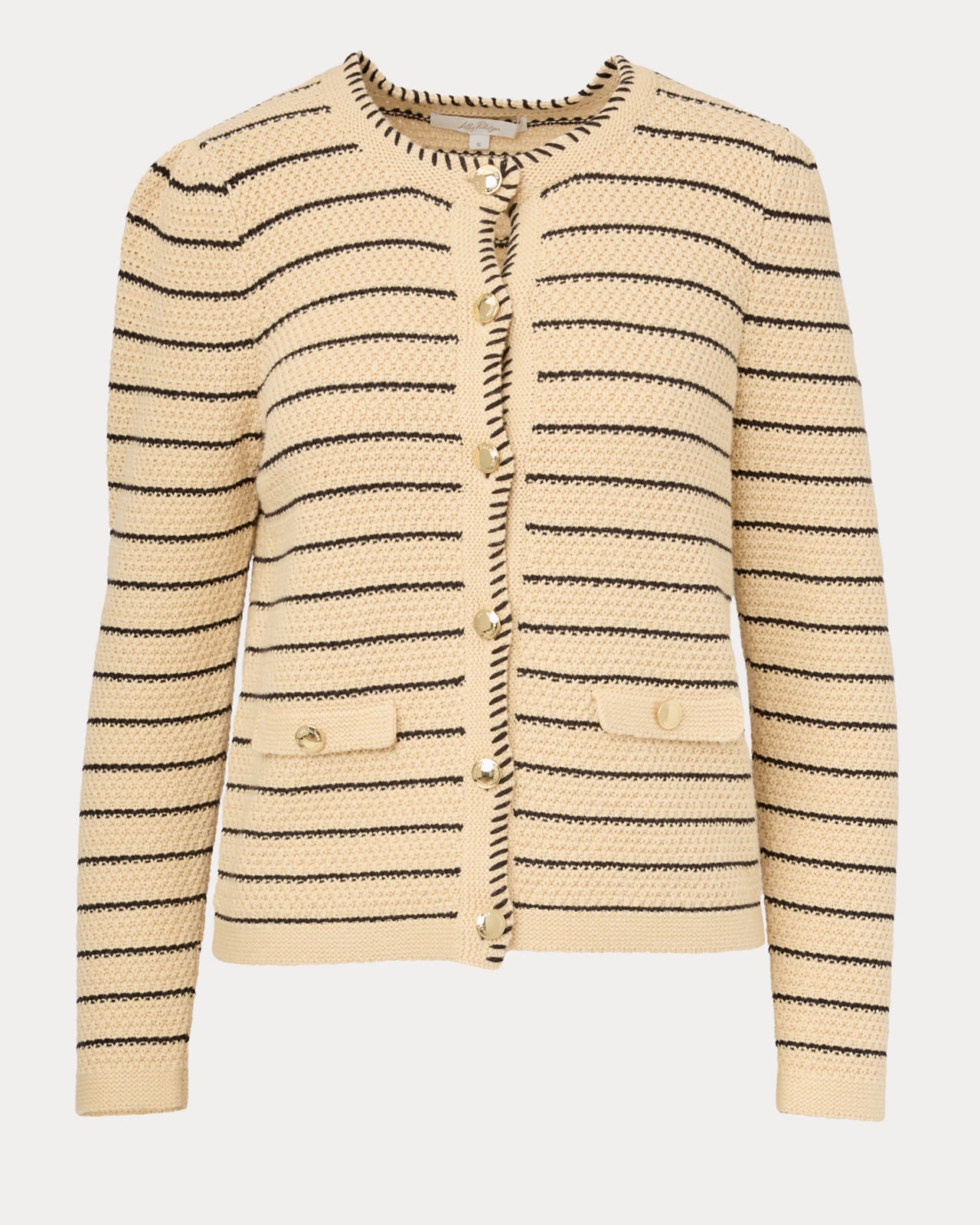 Maysen Cardigan in Heathered Wicker Tan Beachy Stripe