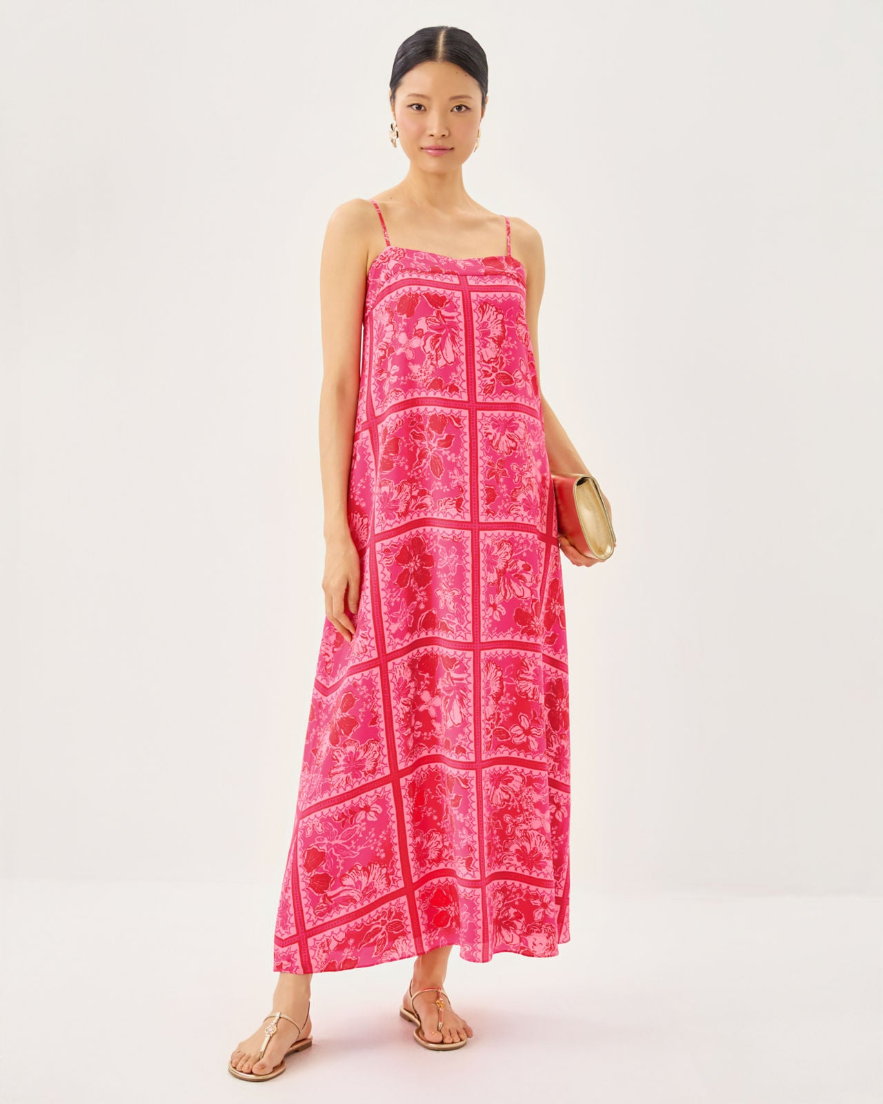 Jesslyn Silk Maxi Slip Dress In Sun Shell Pink Big Party