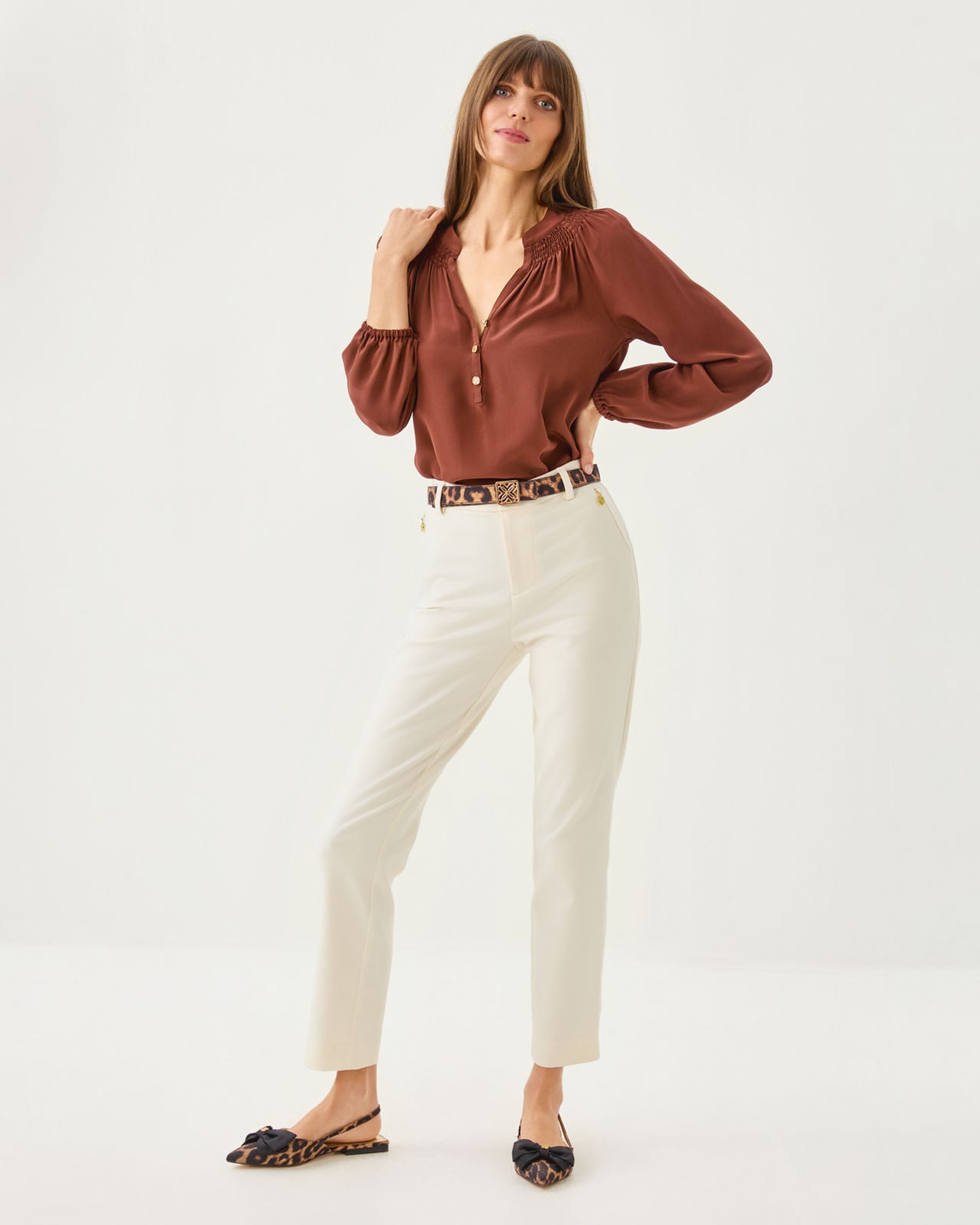LP Skinny Logo Belt In Multi Leopard Faille Accessories
