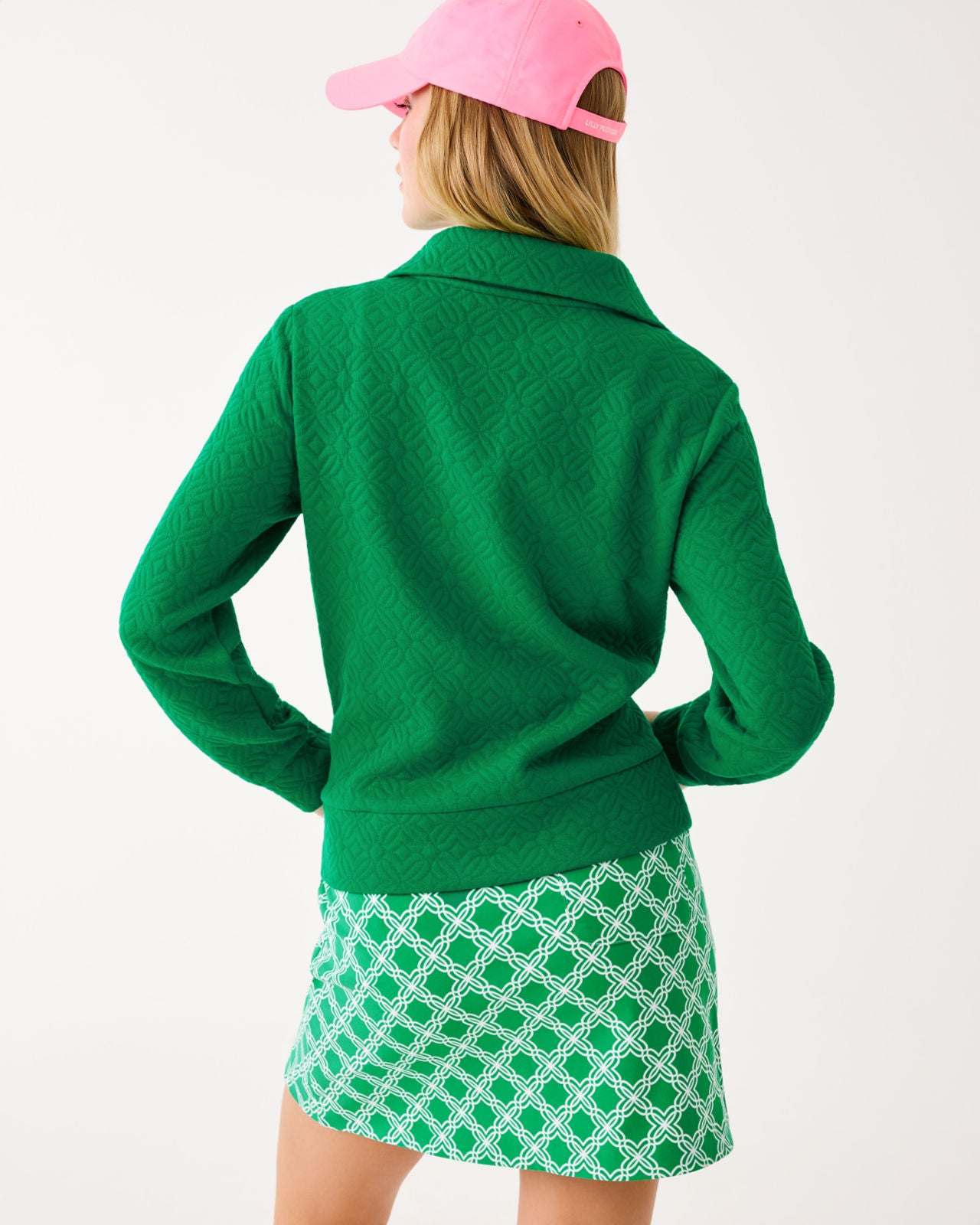 Eleni Zip-Up In Bamboo Green Butterfly Quilted Knit