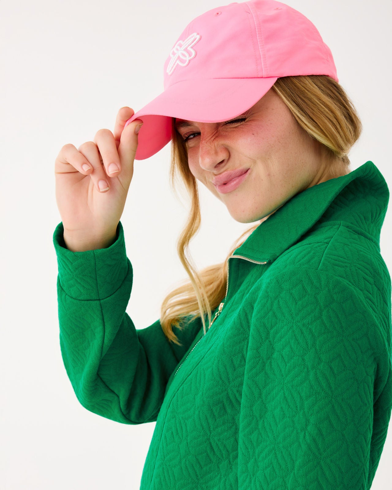 Eleni Zip-Up In Bamboo Green Butterfly Quilted Knit