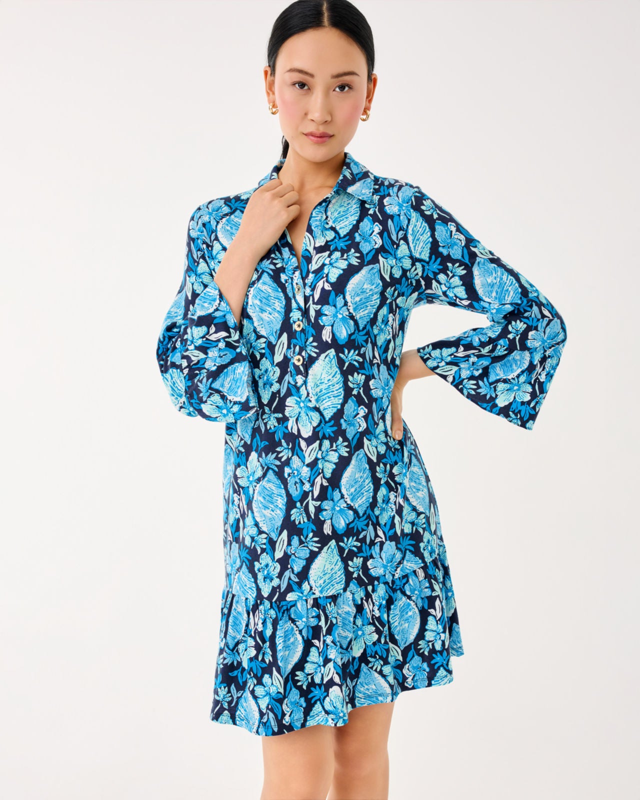 Delany Dress In Low Tide Navy Seashell Splendor