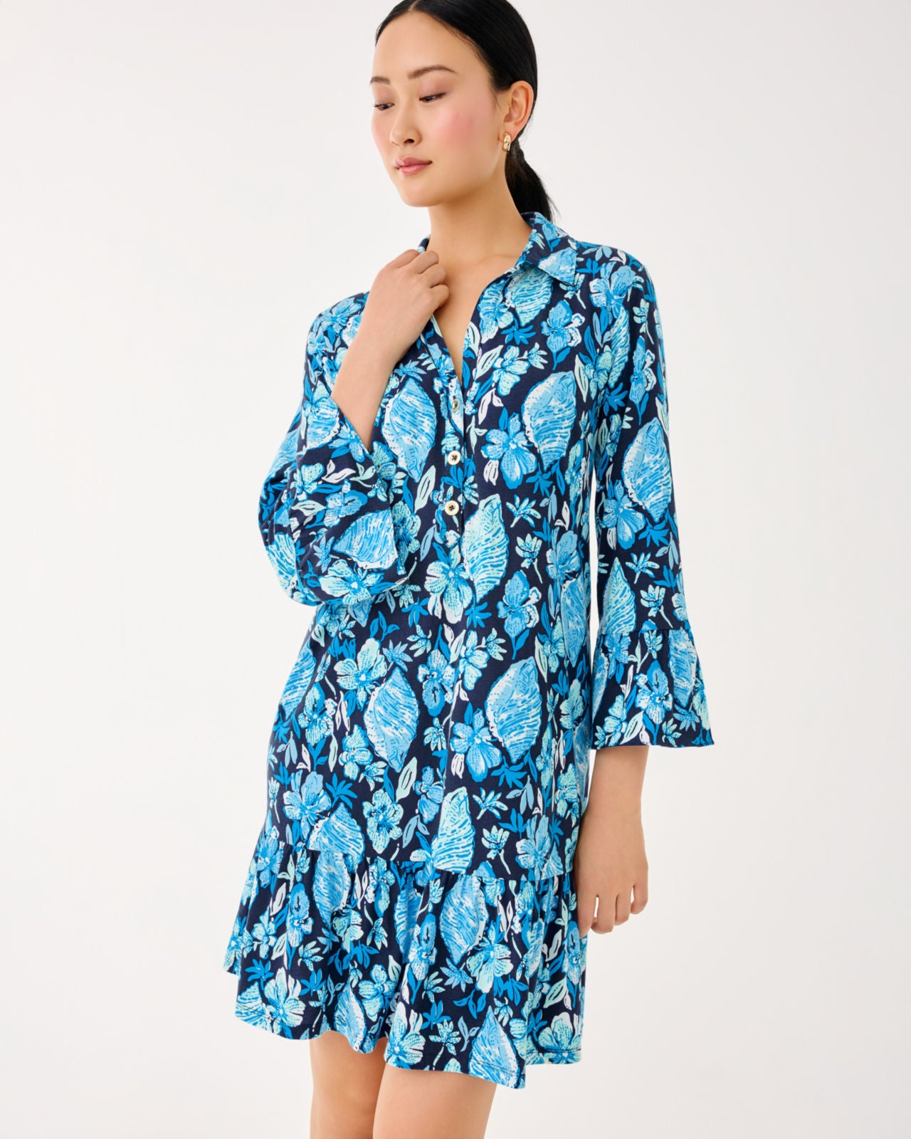 Delany Dress In Low Tide Navy Seashell Splendor