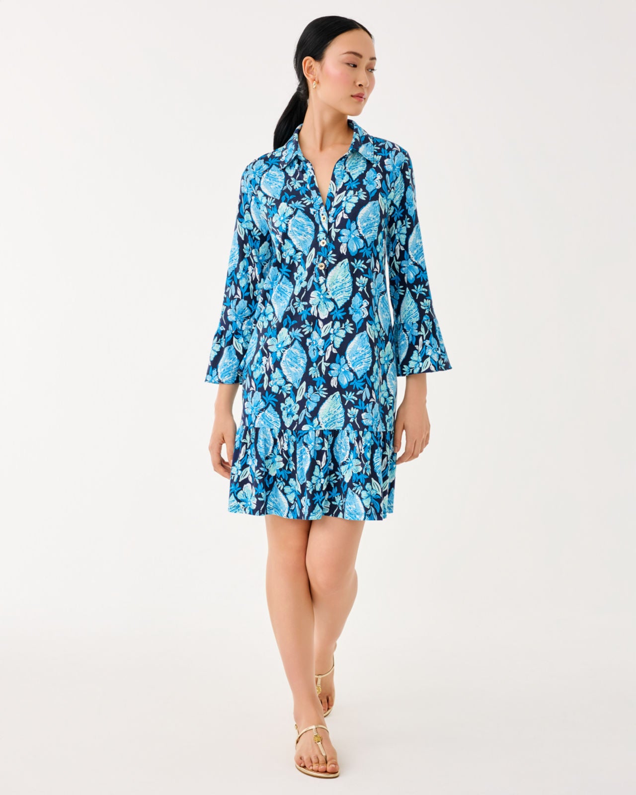 Delany Dress In Low Tide Navy Seashell Splendor